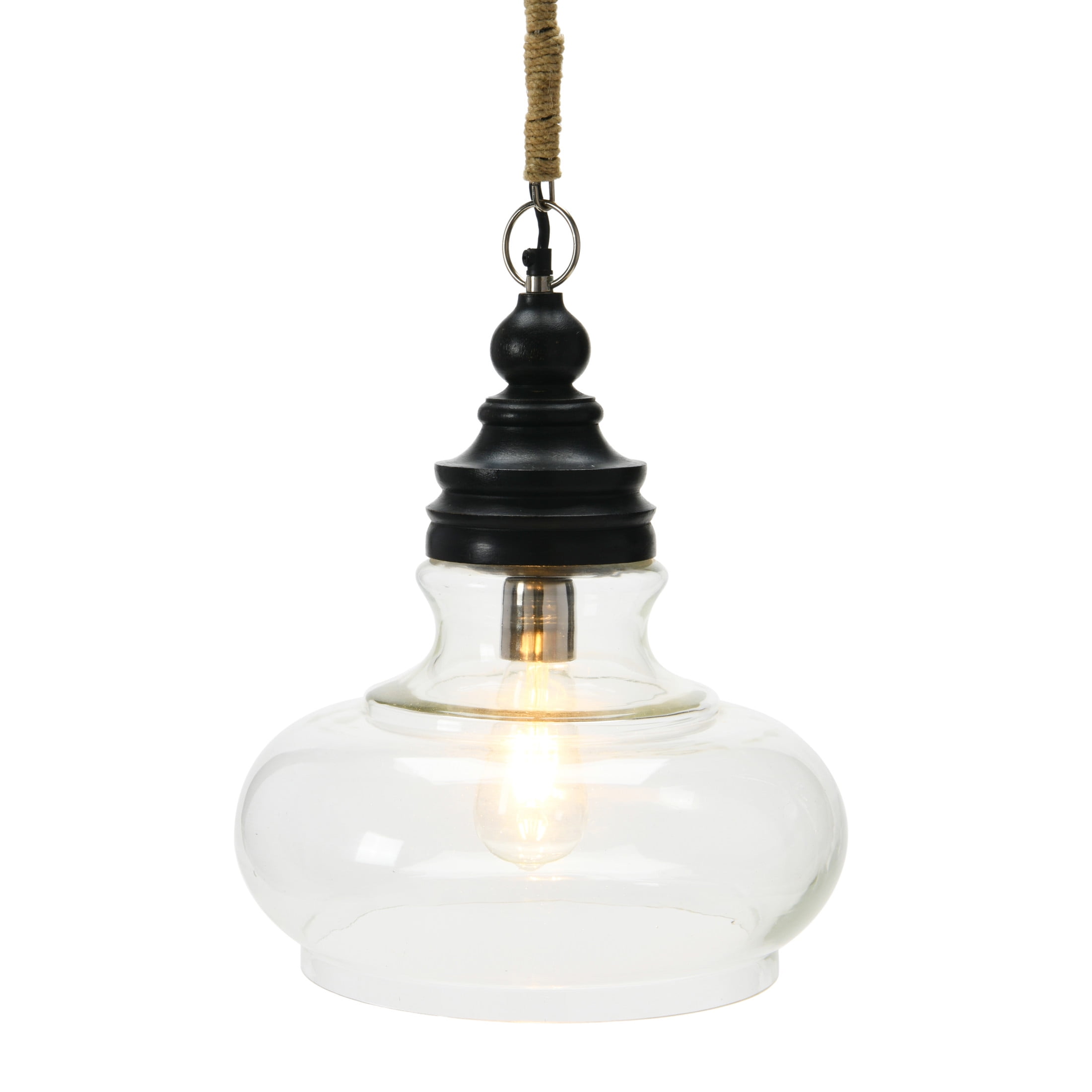 Creative Co-Op Glass and Distressed Wood Ceiling Light, Farmhouse Pendant Fixture (Black, 13.5 in x 13.5 in x 15 in) jjlye