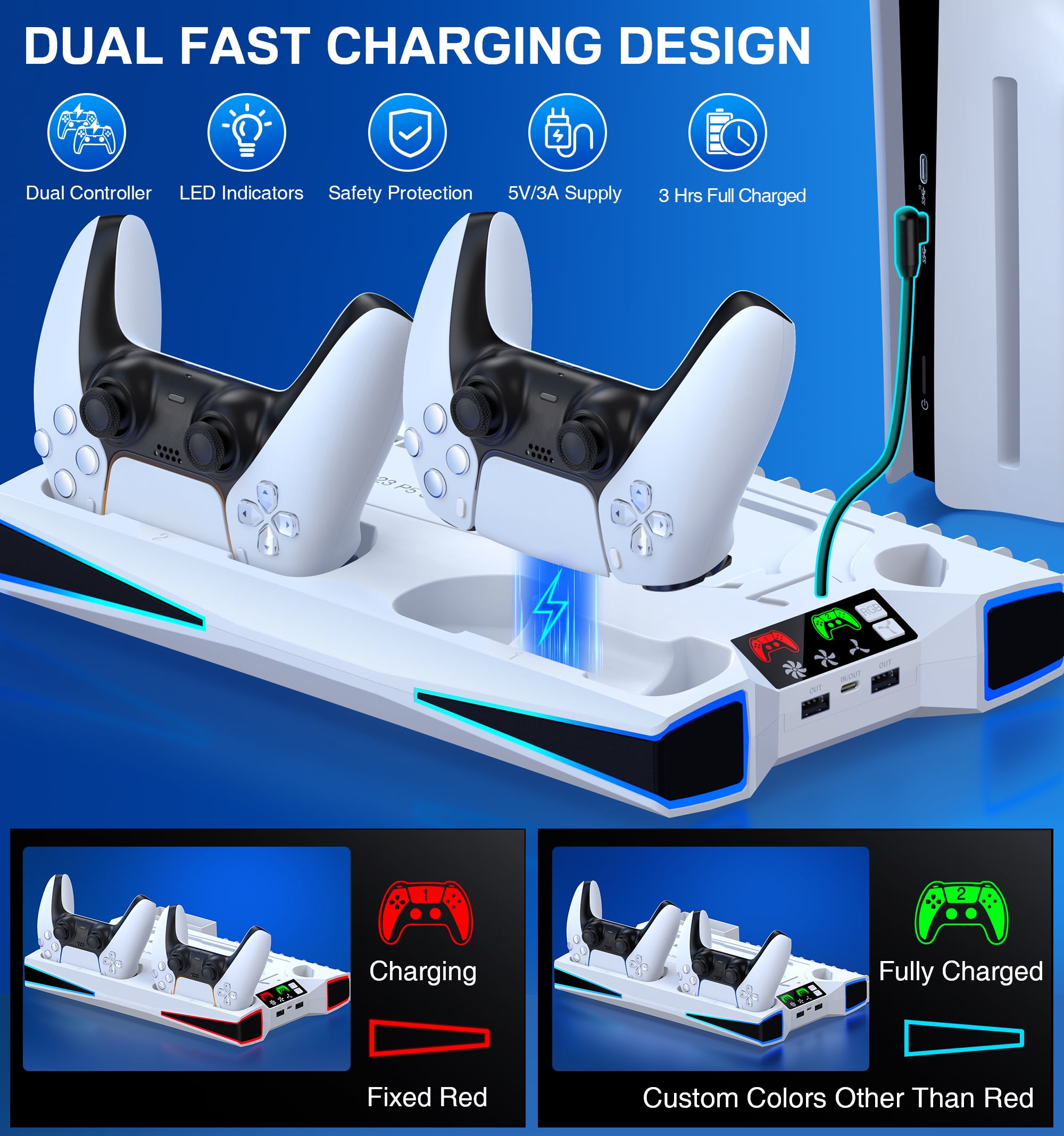 EUROA PS5 Cooling Stand with Dual Controller Charger and 13 Game Slots (White, 1 Pack) 4e1o8