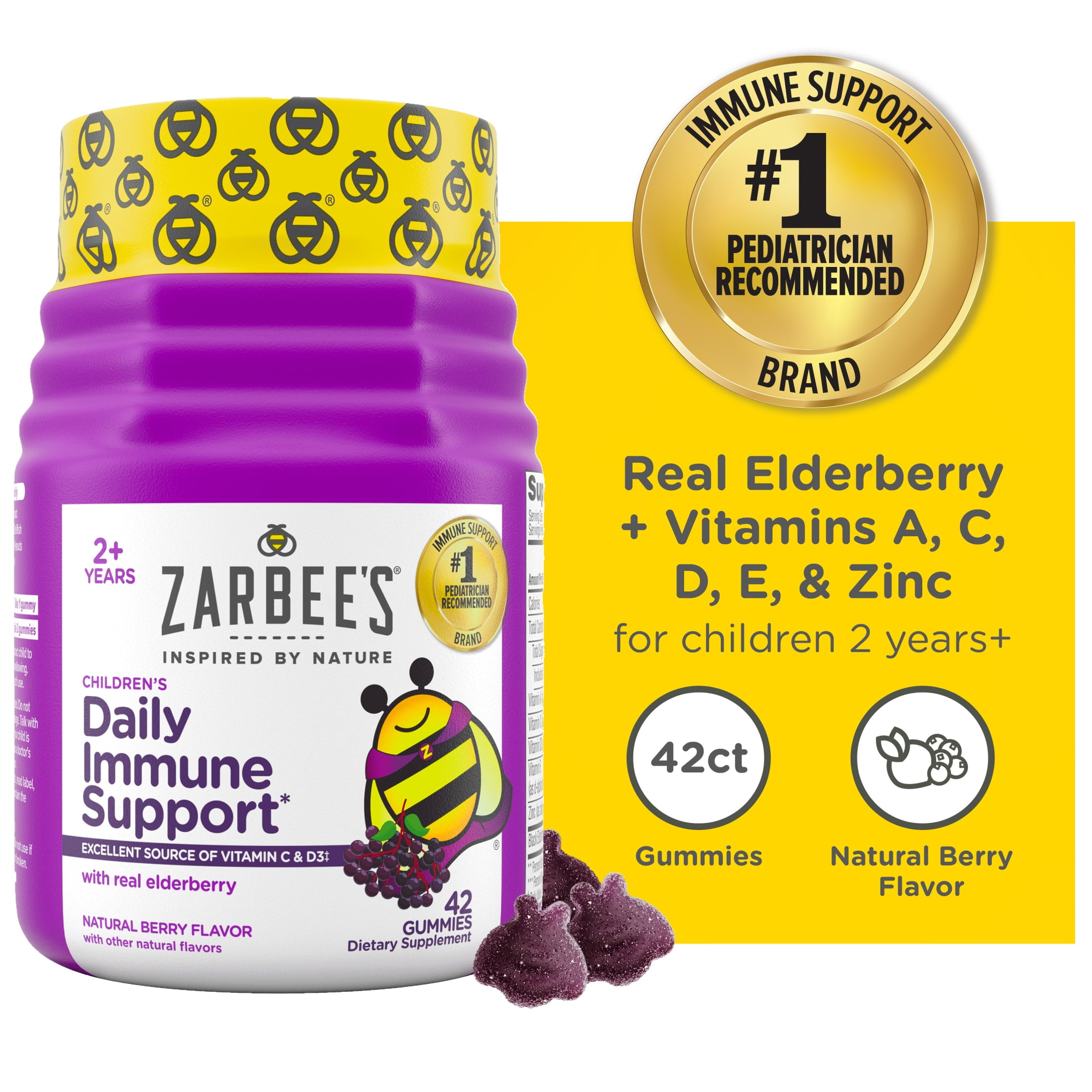 Zarbee's Children's Daily Immune Support Gummies with Elderberry and Vitamins (42 Count) wmawj