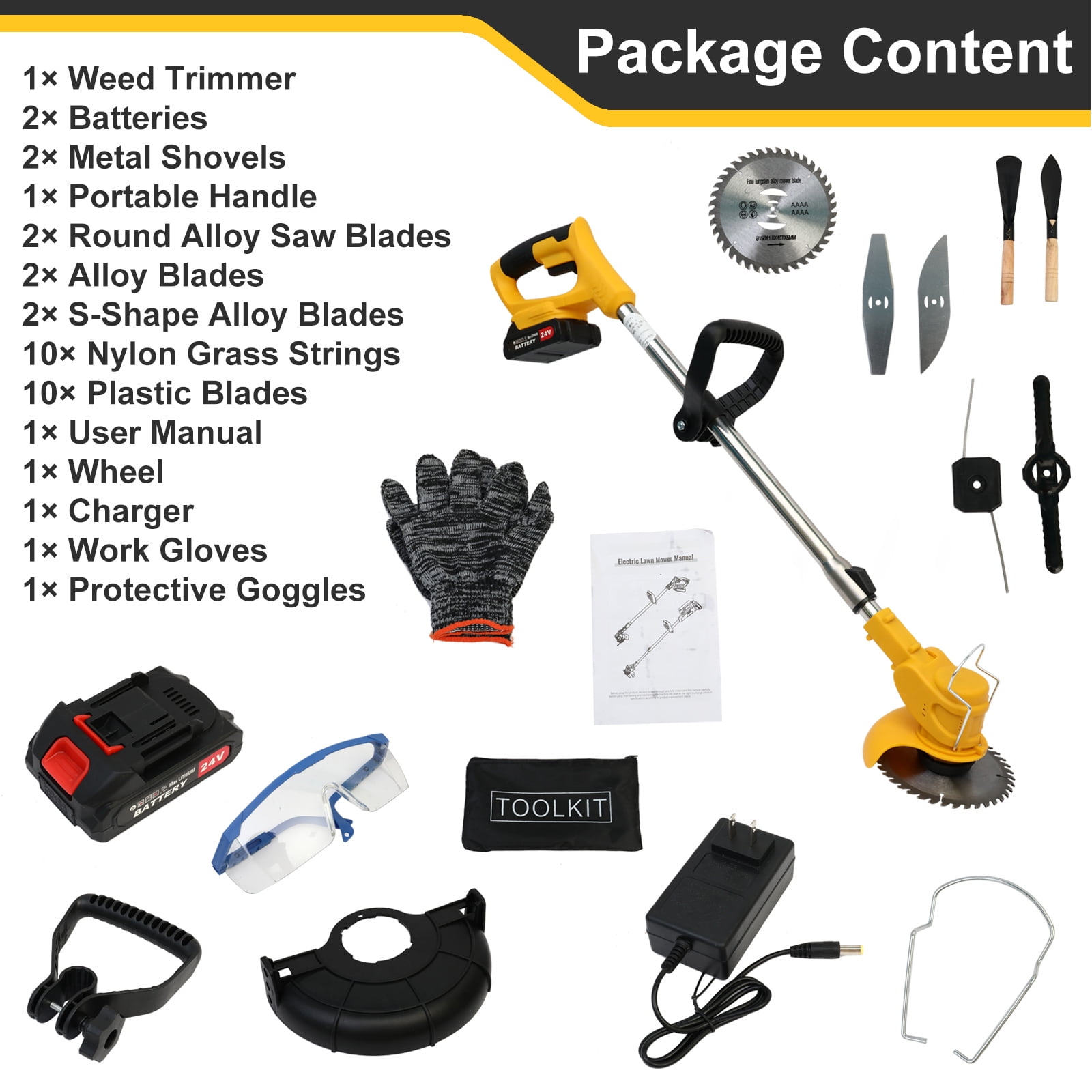 CATGOOD 24V Electric Weed Eater Grass Trimmer with Wheels (Yellow, 35-47 in) m4hjn