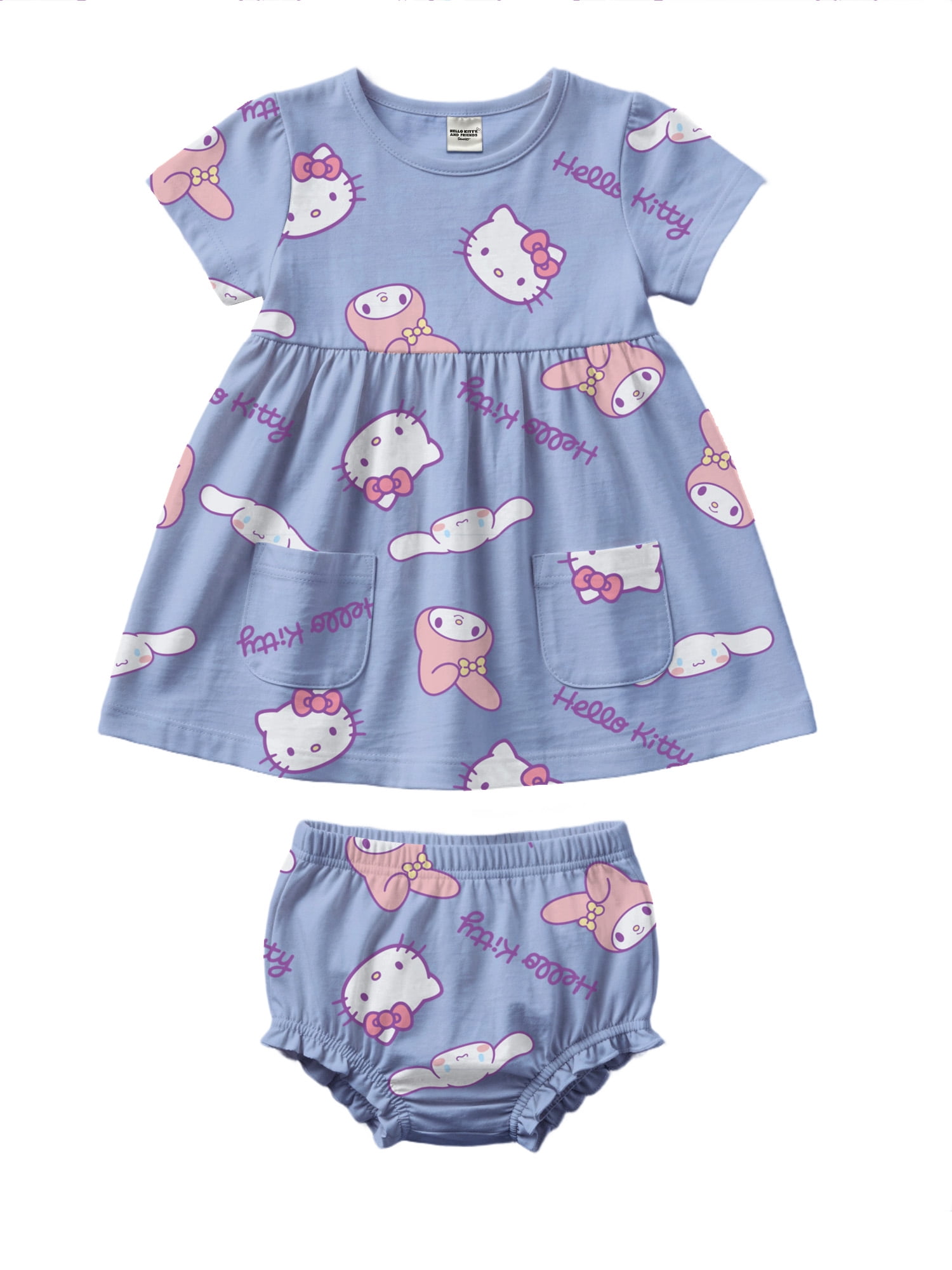 Hello Kitty Baby Girl French Terry Dress and Diaper Cover Set (Pink, 0-24 Months) 58inb