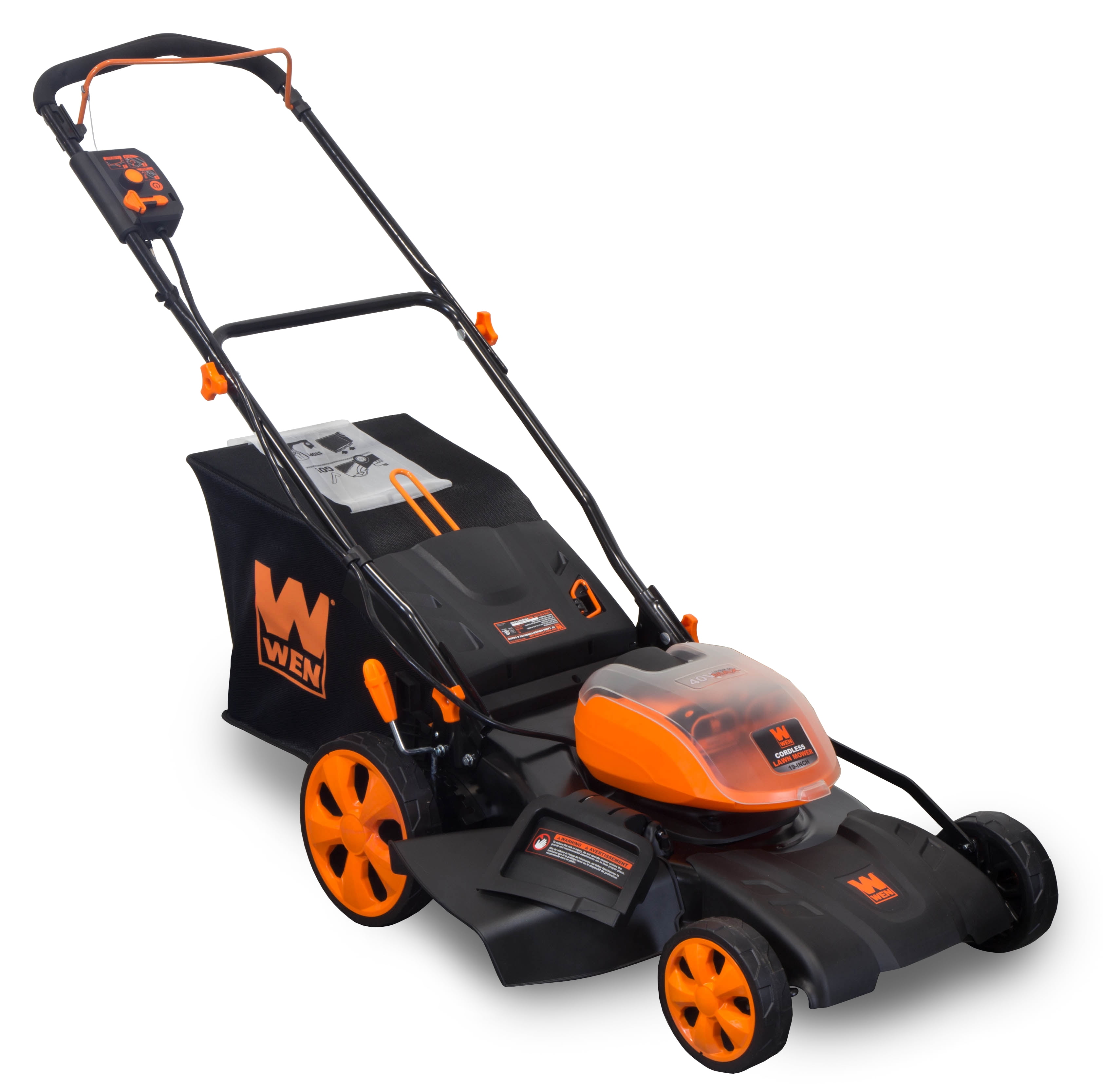 WEN 40V Max Lithium Ion 19-Inch Cordless 3-in-1 Lawn Mower with Dual Batteries and 16-Gallon Collection Bag (Black, 19 in) jqh0z