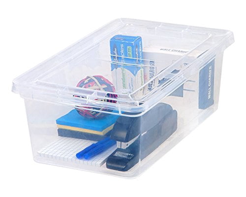 IRIS USA Plastic Storage Bin Tote Organizing Container with Latching Lid (Clear, 6 qt, 12 Pack) 5exk1