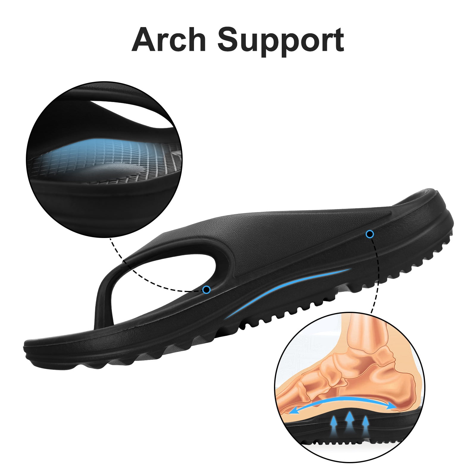 Litfun Orthotic Flip Flops for Women, Arch Support Recovery Sandals, Pillow Soft EVA Platform Shoes (Black, 9 US) gqmfz