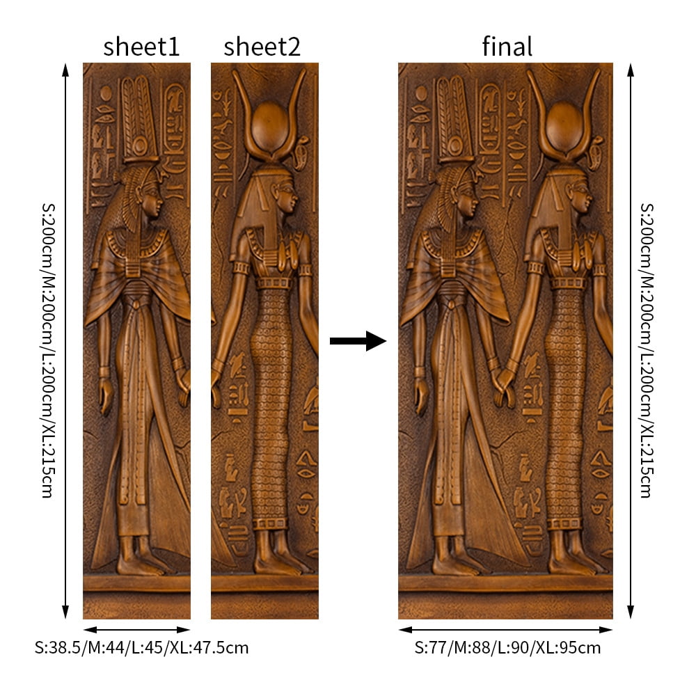 YiZeDaMS 3D Egyptian Sculpture Door Mural Wallpaper Waterproof Vinyl Home Decor Decal (Multicolor, 30.3 in x 78.7 in) jgynf