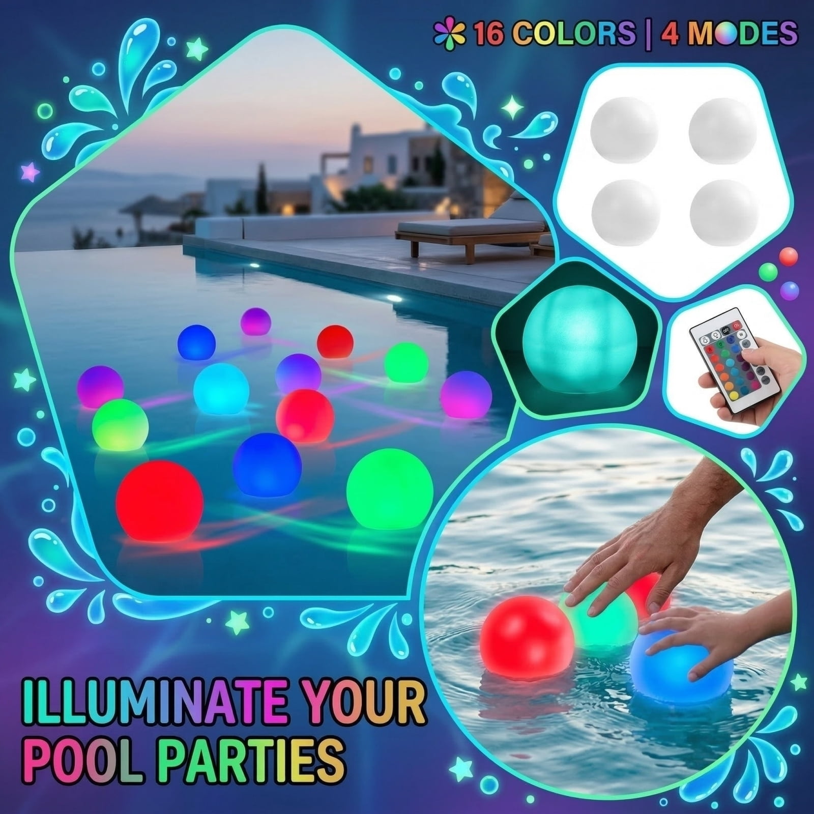 Cakiesky Floating LED Orb Light, Waterproof RGB Color Changing Pool Decor with Remote Control (Multi-color, 3.14 in) fz3q4