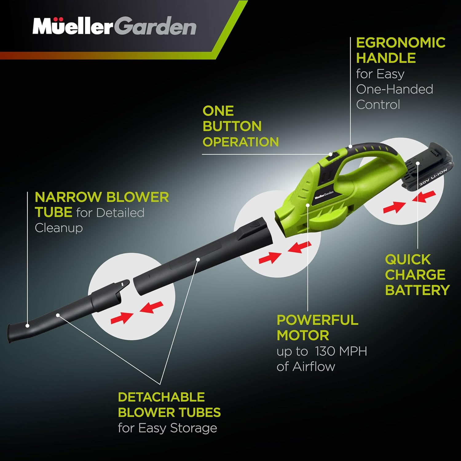 Mueller UltraStorm Cordless Leaf Blower, Electric Handheld Power Blower for Lawn Care and Snow Removal (Green, 3.3 lb) v8iak