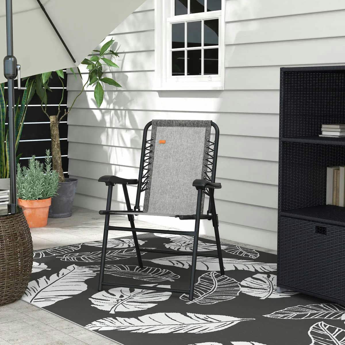 Yardi Yarda Outdoor Bungee Sling Folding Chair with Armrests (Gray, 24.75 in x 24 in x 35.75 in) rx55b