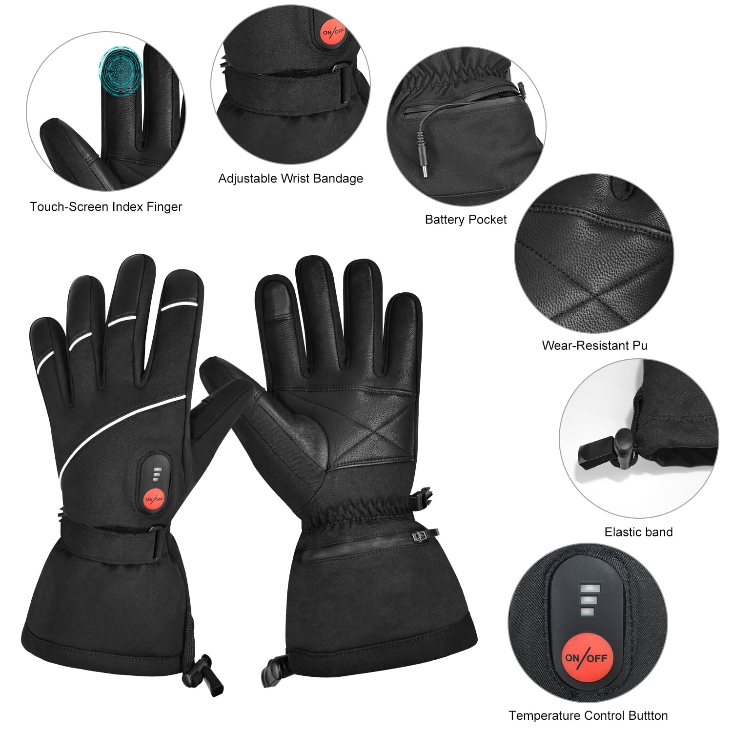 Savior Heat Rechargeable Electric Heated Leather Gloves for Skiing and Snowboarding (Black, Large) u1gcg