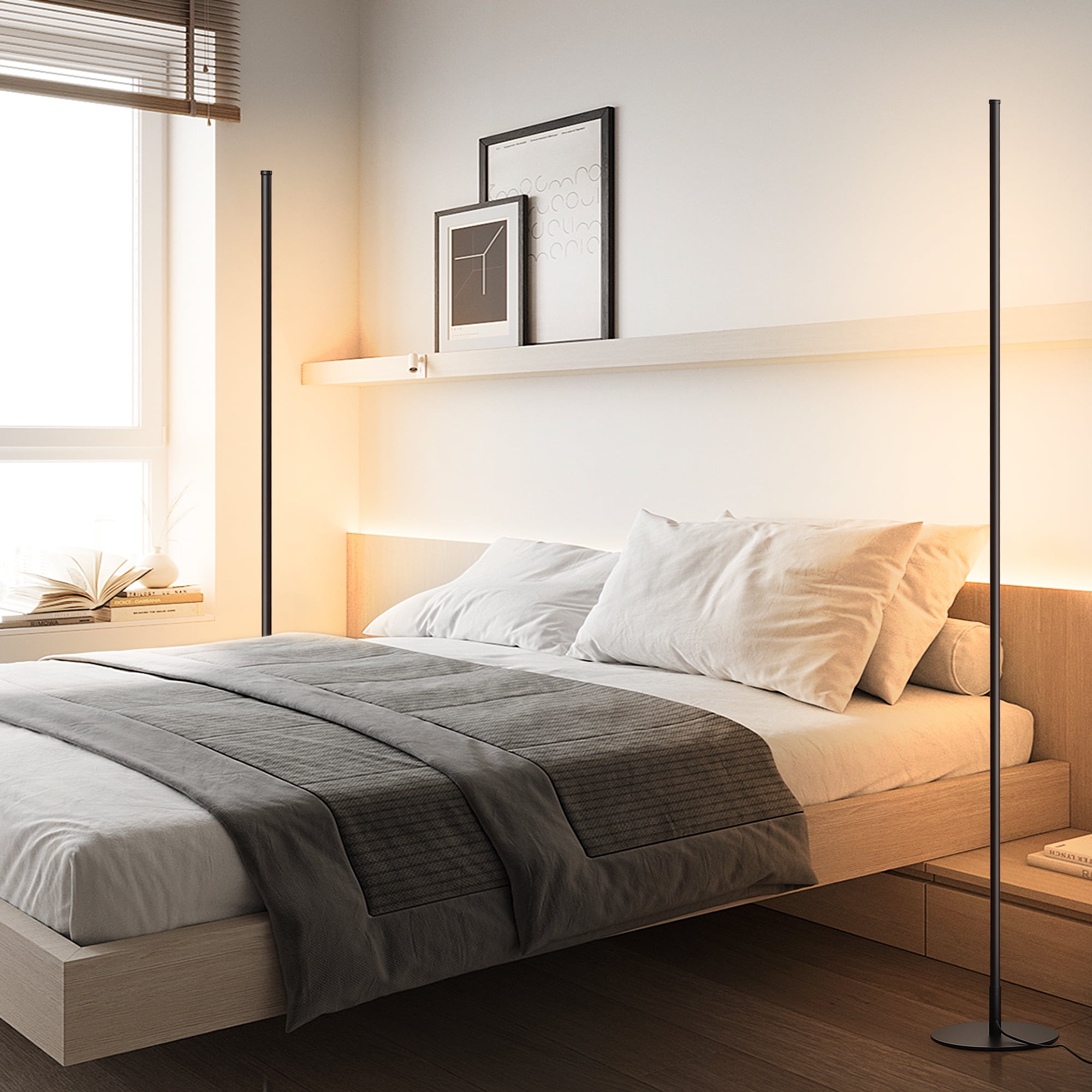 DEWENWILS LED Corner Floor Lamp Set of 2, Minimalist Dimmable Standing Mood Lighting for Living Room and Bedroom (Black, 57.5 in) 18j9d