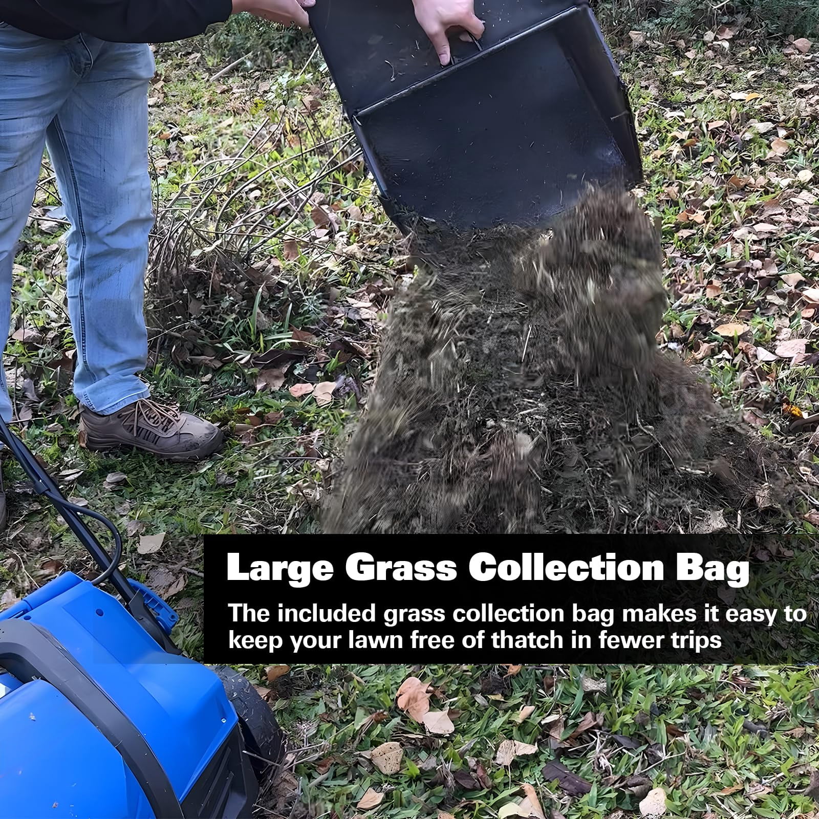 ANLIBATT 16 in Electric Dethatcher and Scarifier 15 Amp 2-in-1 Lawn Rake with 14.5 Gallon Collection Bag (Blue) 4mjch