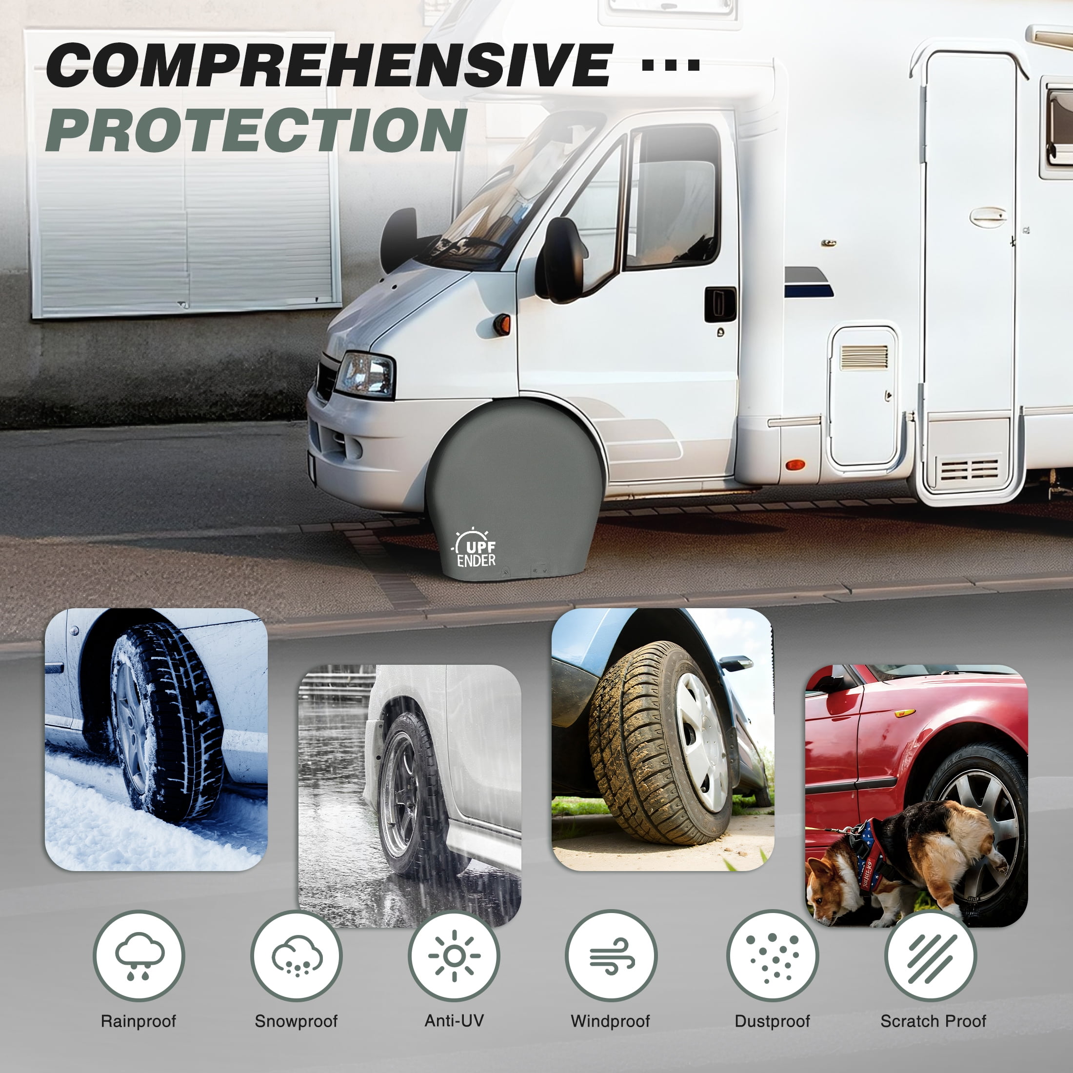 UPFENDER Waterproof Tire Covers for RV Truck SUV Trailer (Grey, 4 Pack, 26-28.75 in) 0xliz