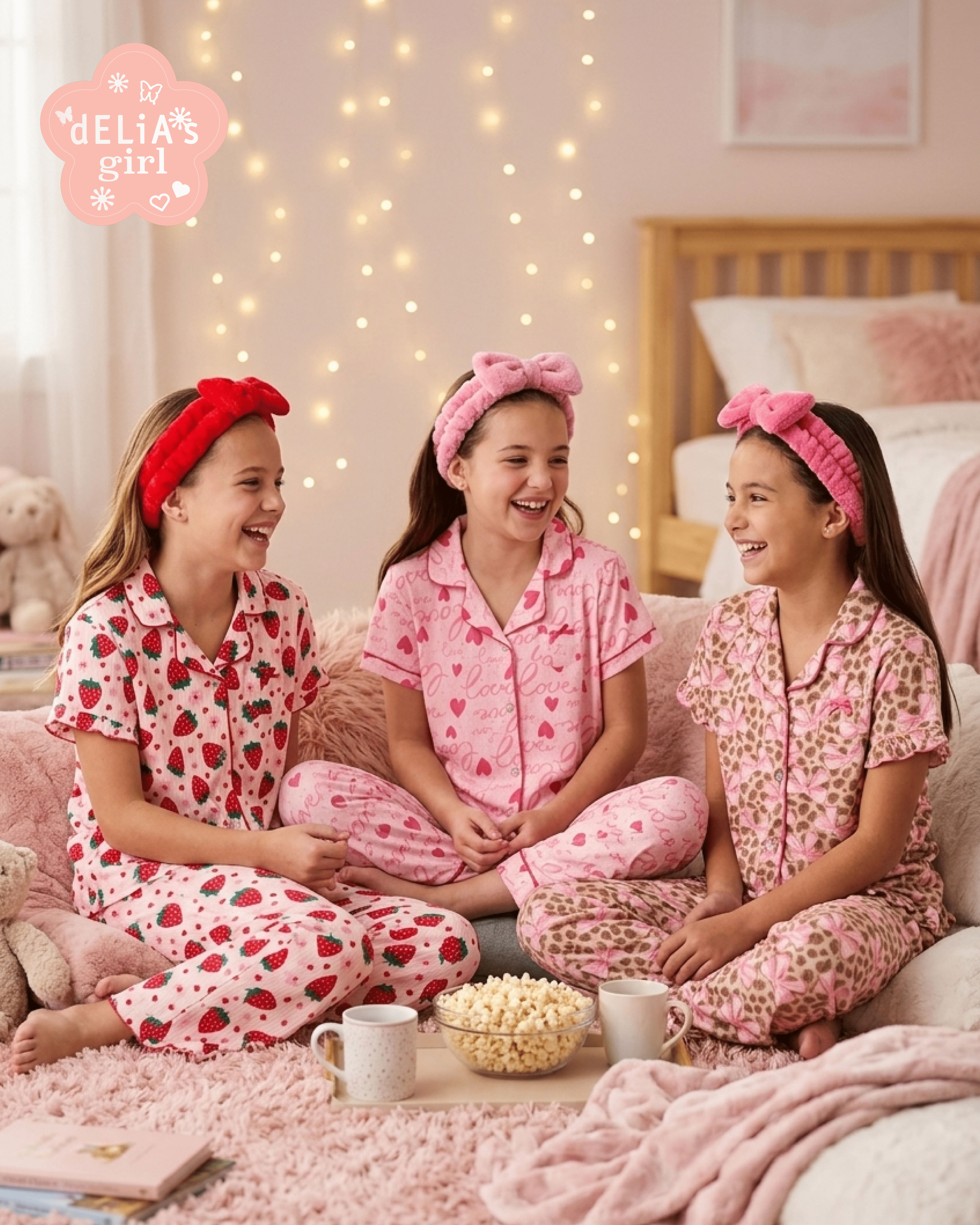 dELiA*s Girls Pajama Set Soft Cozy Button Down Sleepwear with Spa Headband (Pink, 2 Piece) wor9n