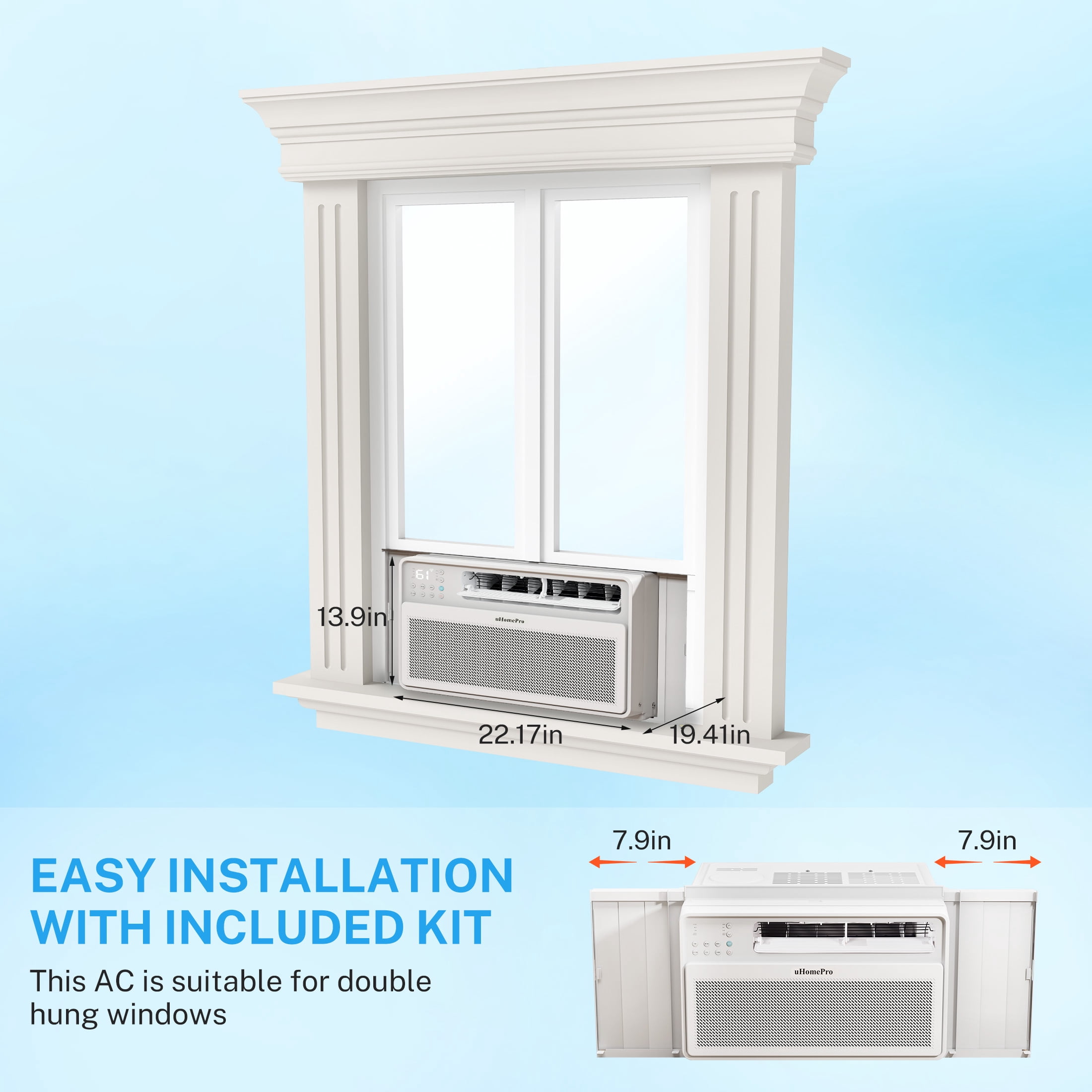 UHOMEPRO Window Air Conditioner 10000 BTU Smart WiFi Cooling Unit (White, 440 Sq Ft) rwmlc