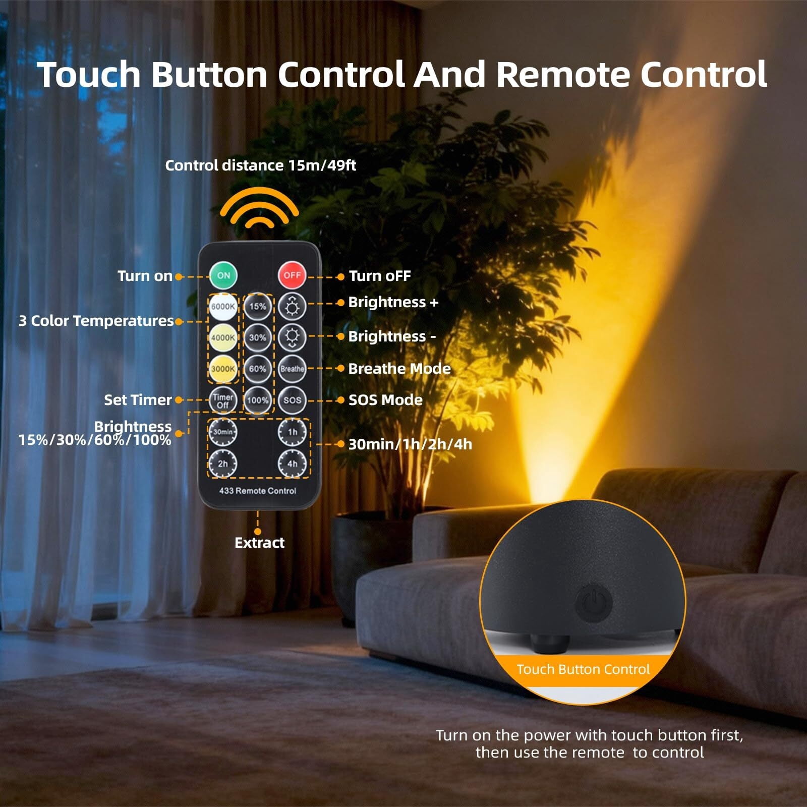 Huzeijin Wireless LED Uplight with Remote and Timer (Dimmable, 3 Color Temperatures, 1 Pack) 2yfty