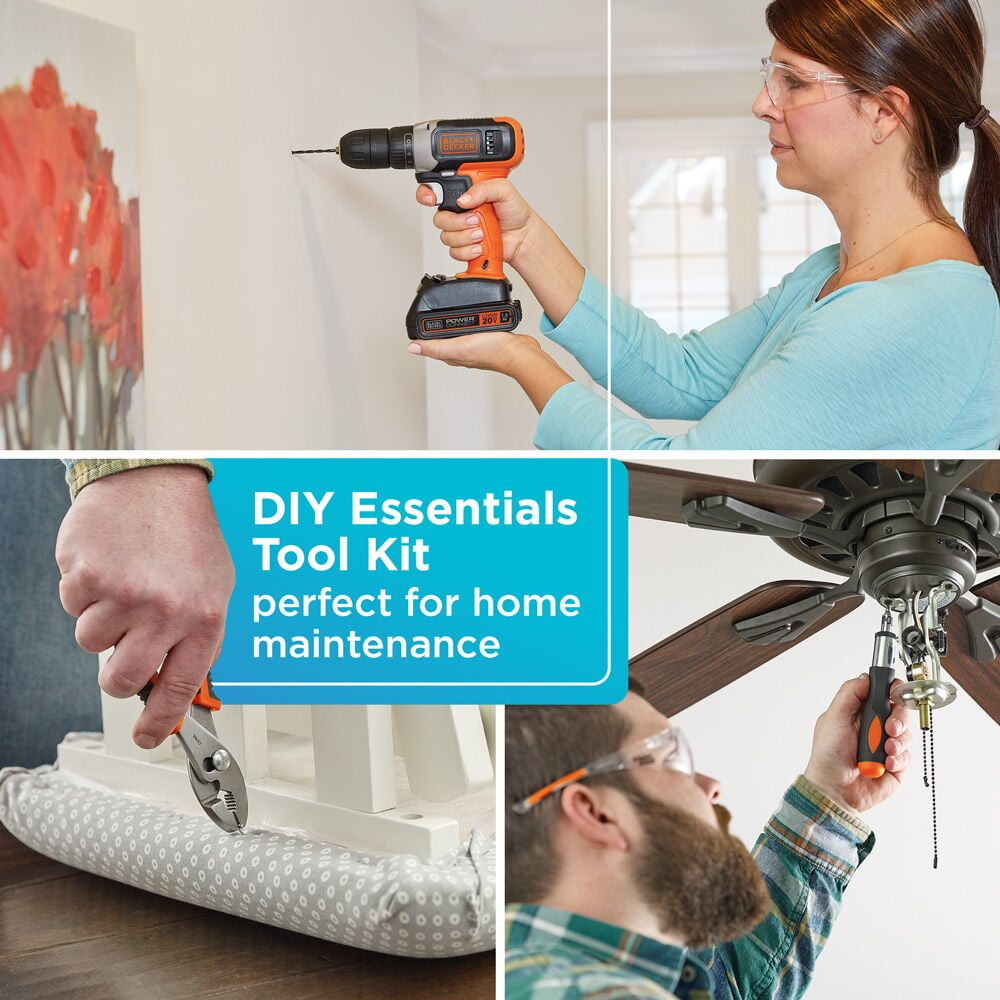 BLACK+DECKER 20V Cordless Drill and Driver Project Kit (Black, 83 Piece Set) dyeyv