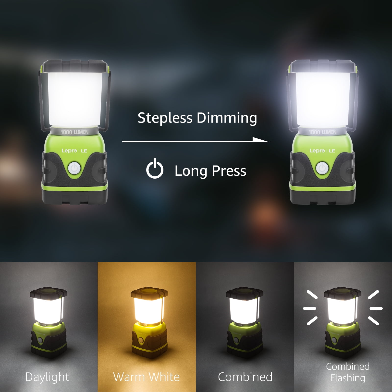 Lepro LED Camping Lanterns, 1000 Lumen Portable Tent Lights with 4 Dimmable Modes (Green, 2-Pack) o4oik - Image 4