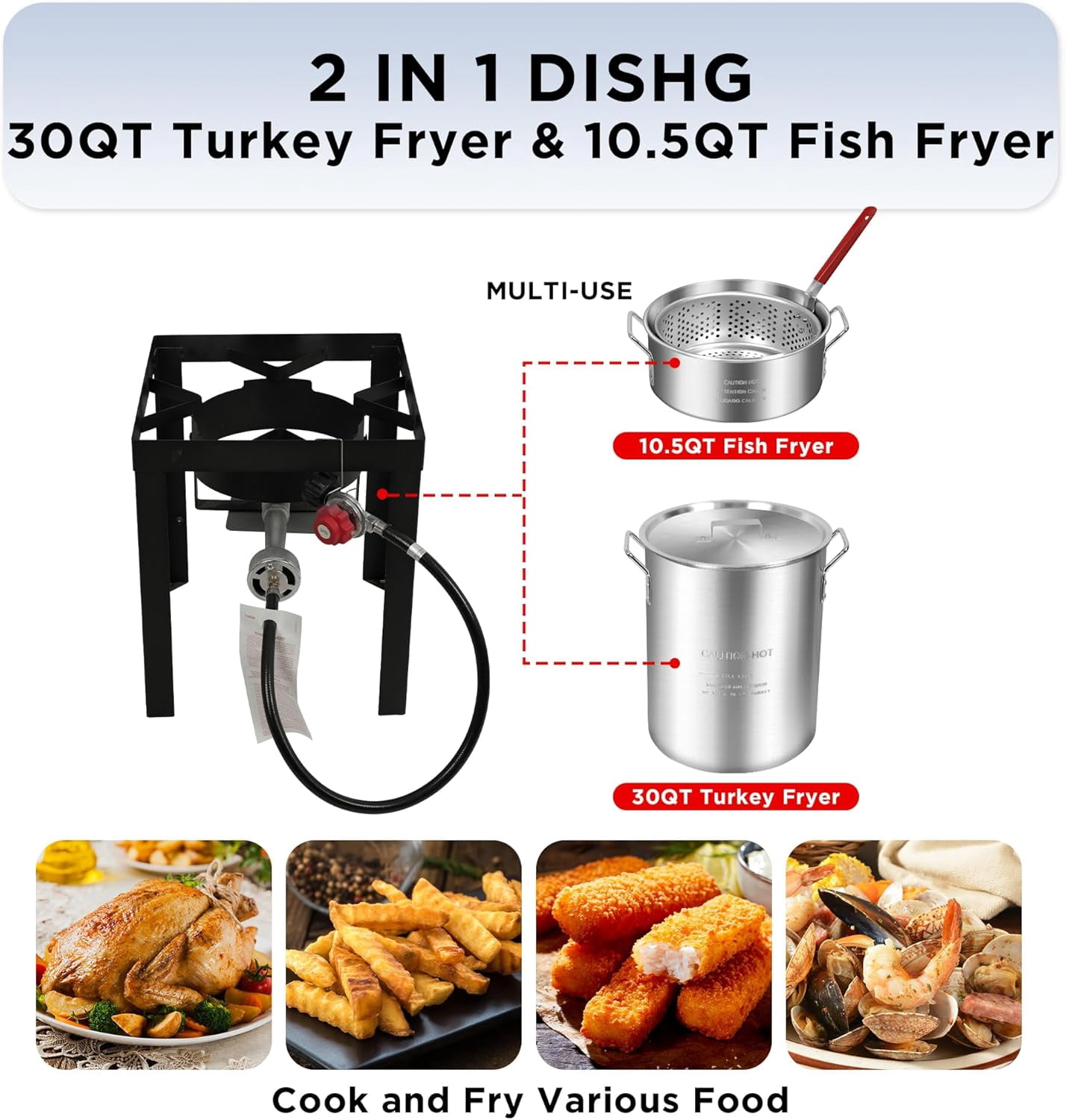 Red Mountain Valley Propane Outdoor Turkey Fryer Set with Basket and Dual Pots (Red, 30 qt and 10 qt) pquzj - Image 6