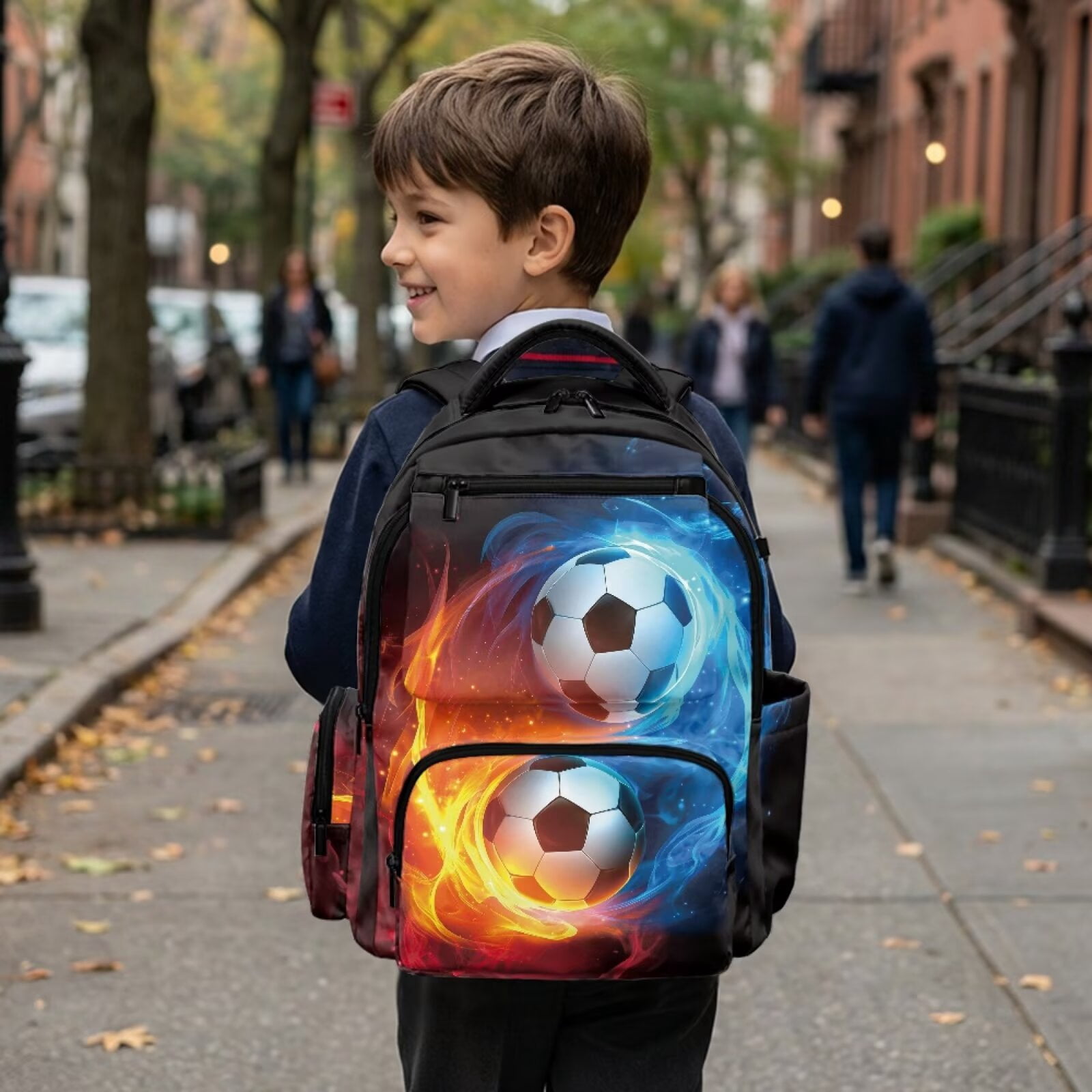 Jeiento Football School Backpack for Boys and Girls, Lightweight Large Capacity Daypack for Travel and Hiking (Ice and Fire, 17 in) tf2vy