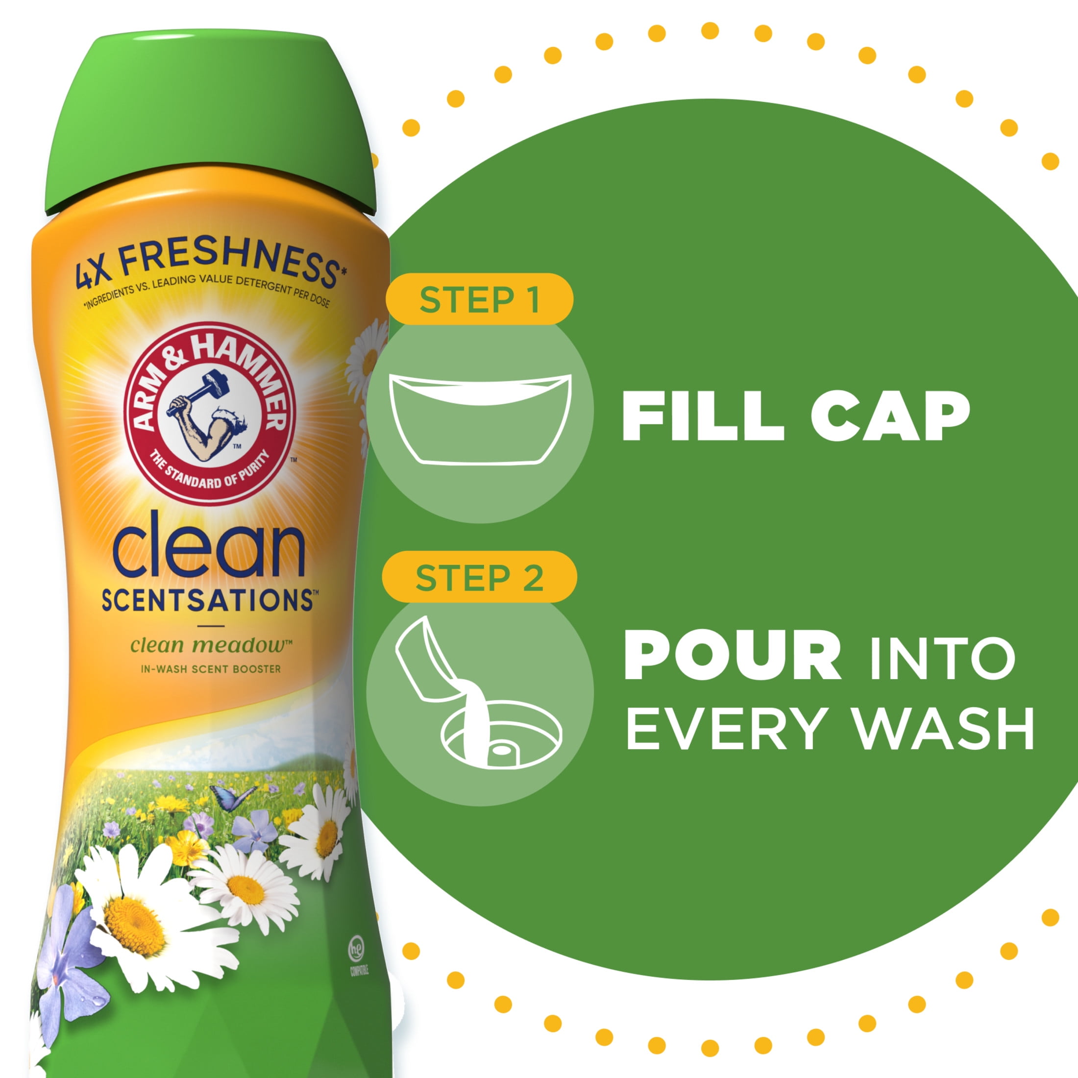 ARM & HAMMER Clean Scentsations In-Wash Laundry Scent Booster, Long-Lasting Clean Meadow Fragrance (24 oz) g105p