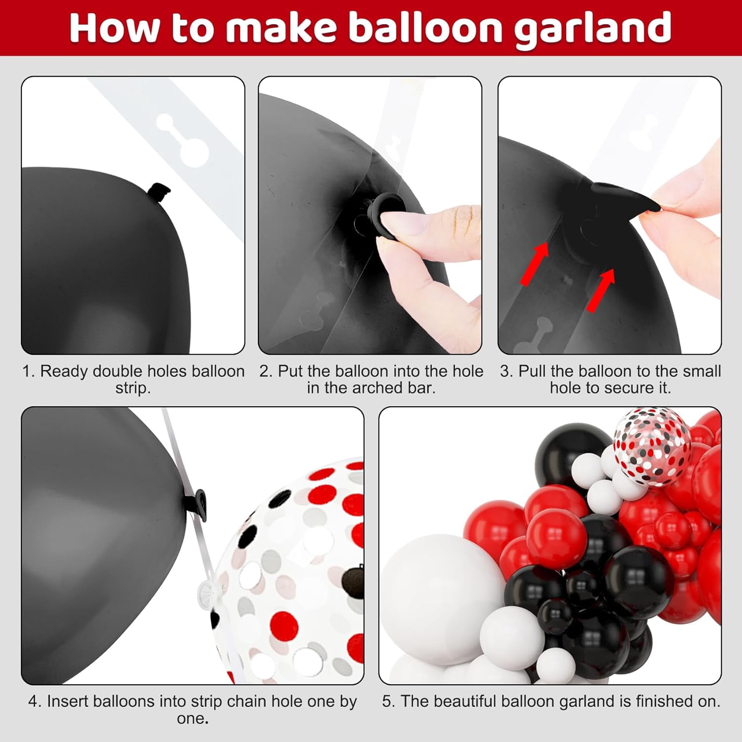 Generic Balloon Arch Garland Kit (153-Piece Set, Red Black White Silver Metallic Confetti Latex Balloons, 5 in to 18 in) 2th79