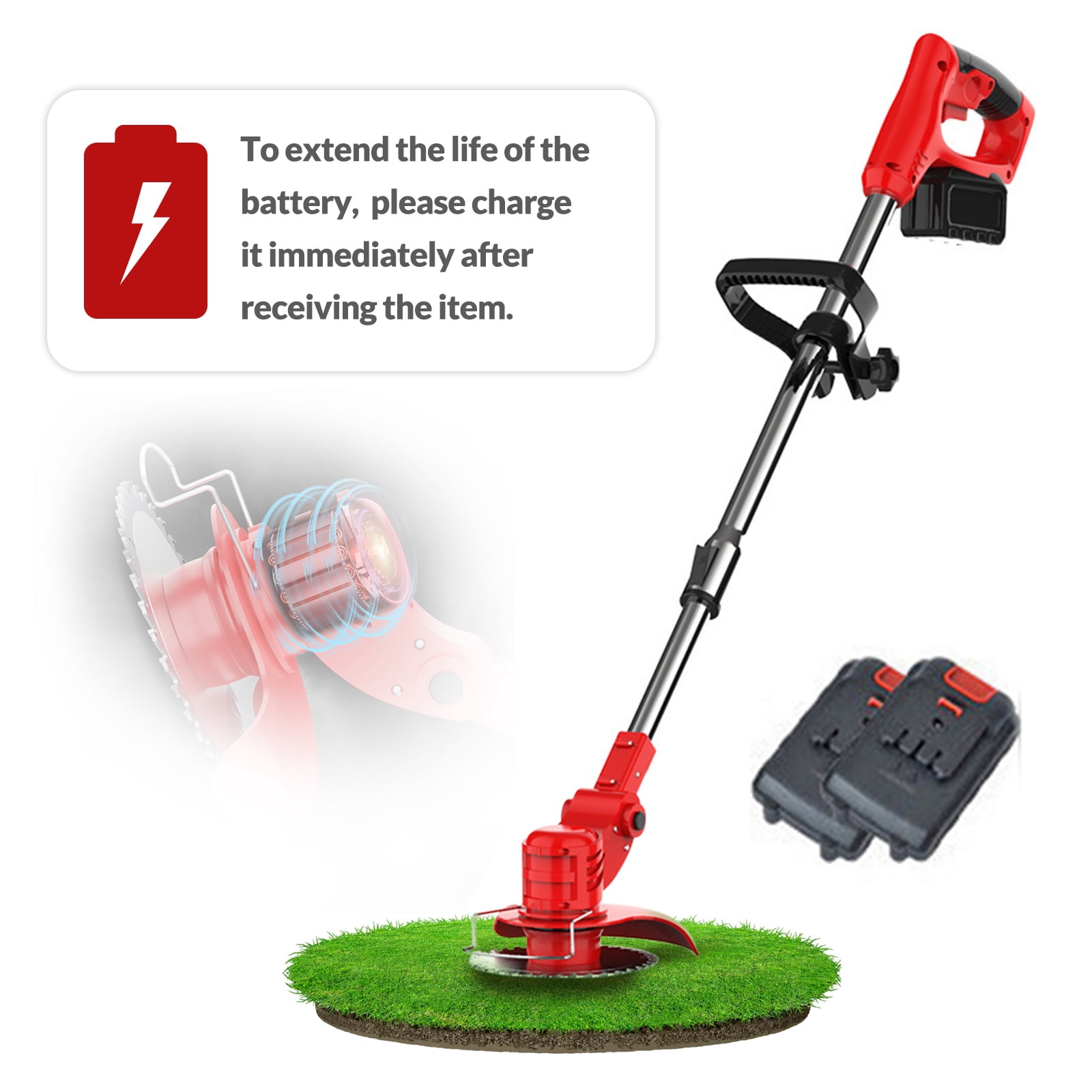 Ele-mall 21V Cordless Grass Trimmer, Electric Weed Eater with Telescopic Pole (Red, 1 Pack) dxocp