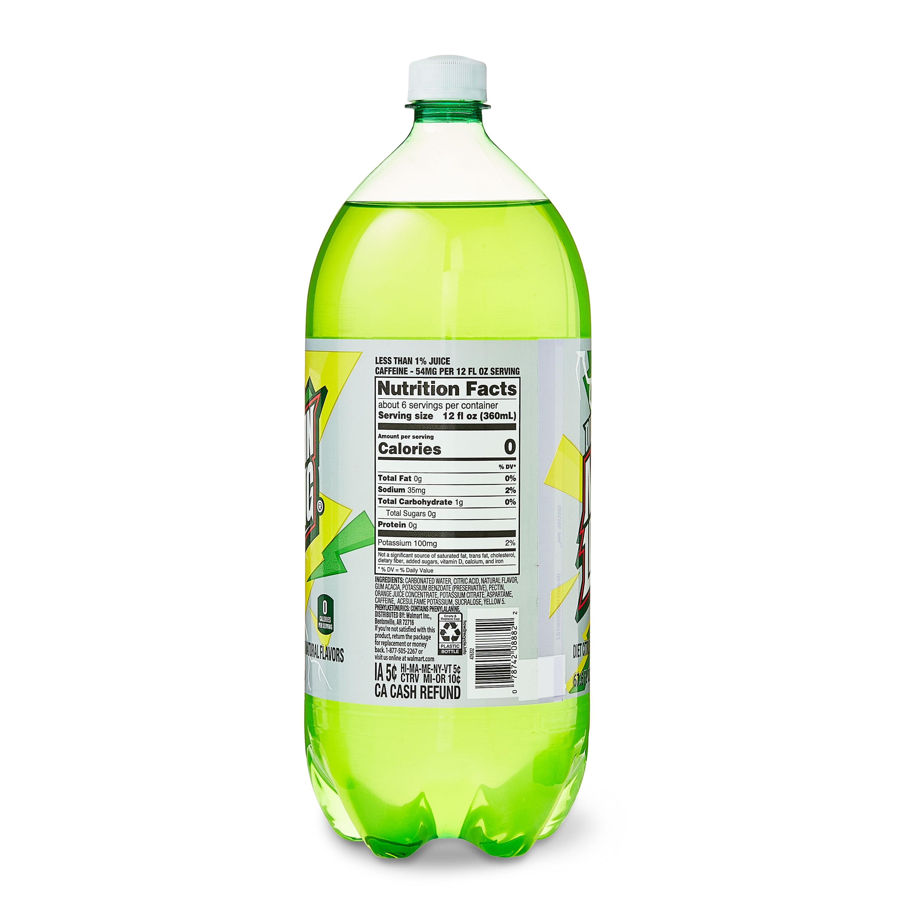 Great Value Diet Mountain Lightning Soda, Zero Sugar Refreshment (6 Pack, 67.6 fl oz) t98lr