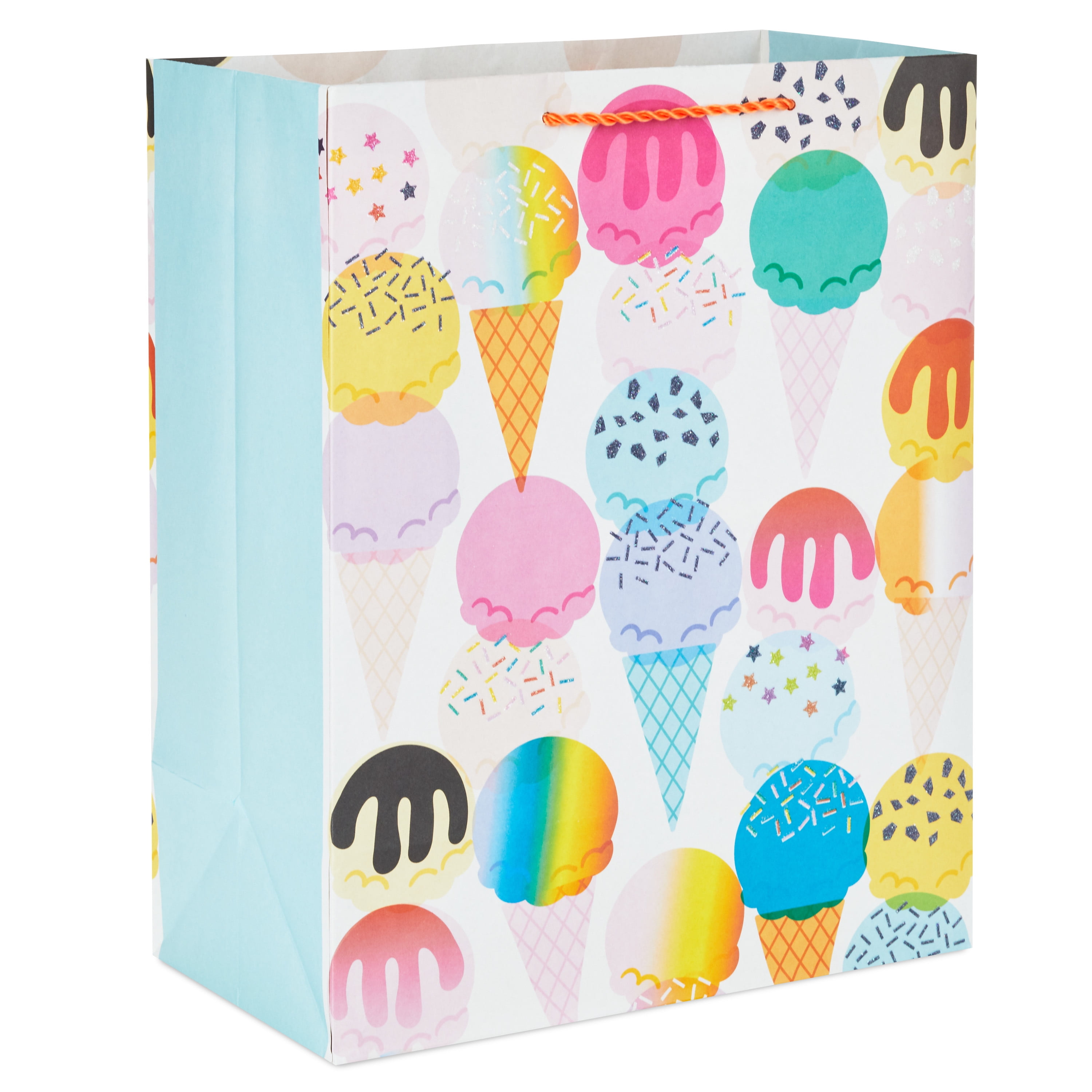 Hallmark Large Gift Bag Ice Cream Cones Pattern with Glitter Accents (10.4 in x 13 in x 5.7 in) g93pi
