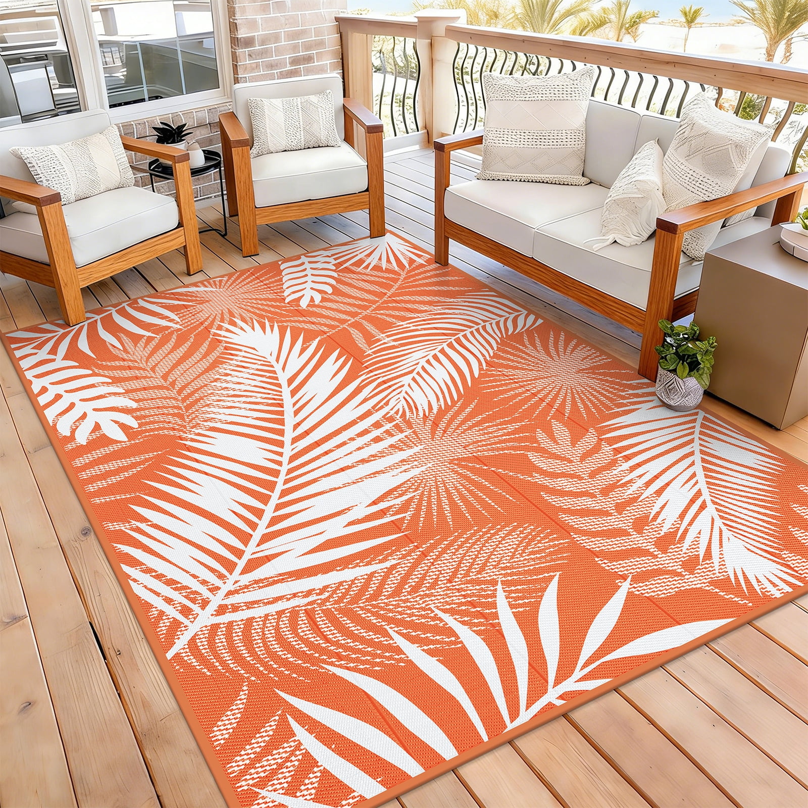 MeyJey Reversible Outdoor Area Rug, Waterproof Plastic Mat for RV Patio and Camping (Orange, 6 ft x 9 ft) 3xi4v