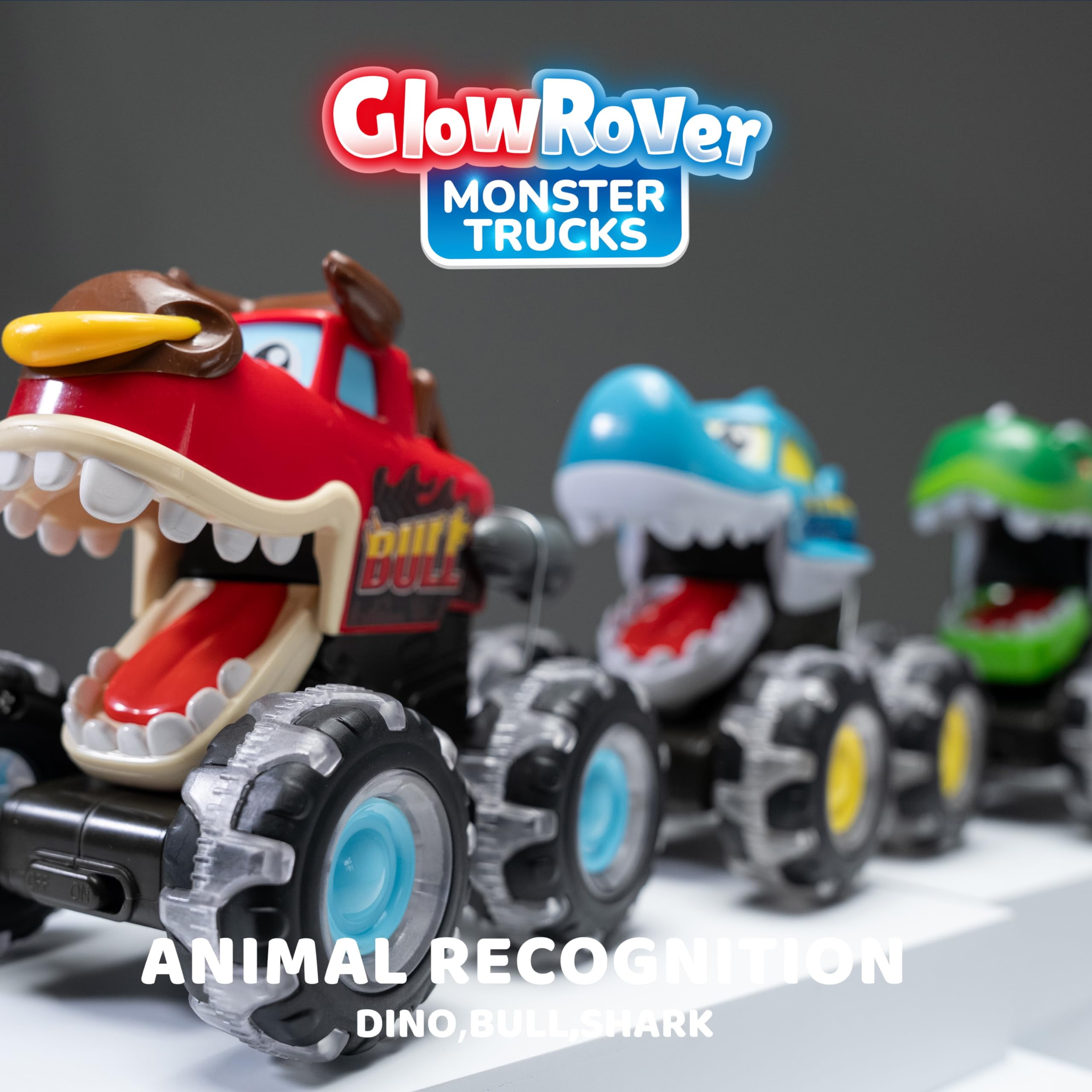 Joyfy Monster Truck Toy Set, Press & Go Dinosaur Vehicle with LED Wheels (3 Pack) d7ou7