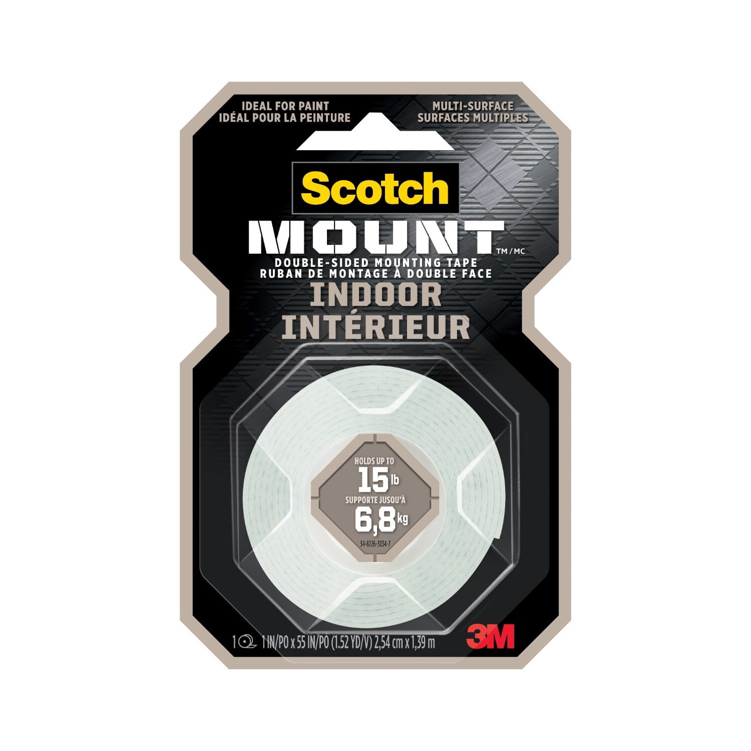 Scotch-Mount Indoor Double-Sided Mounting Tape (White, 1 in x 55 in) a02zm