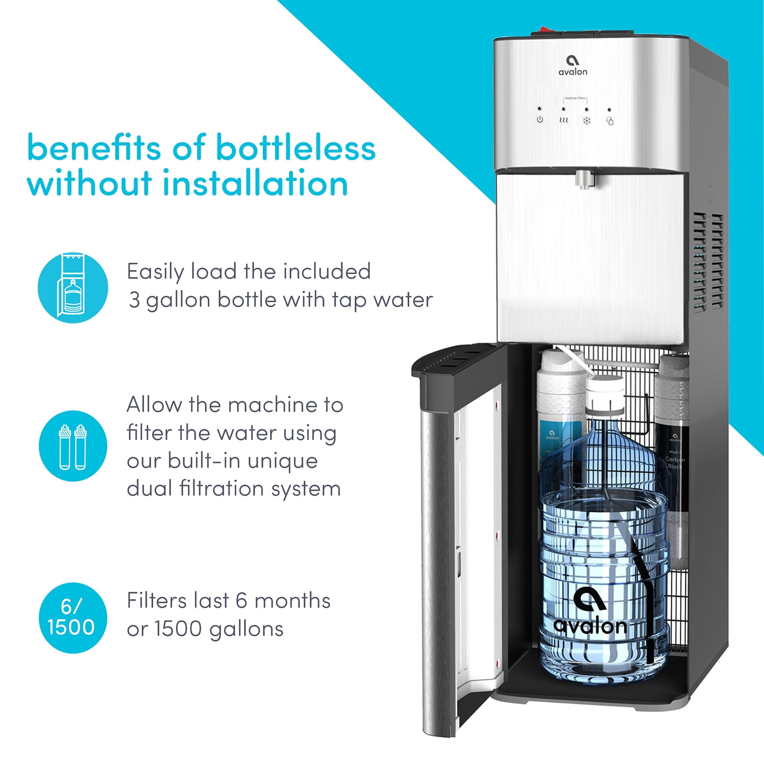 Avalon Bottom Loading Stainless Steel Water Cooler with Filtration (Silver, 3 Gallon) 2827j