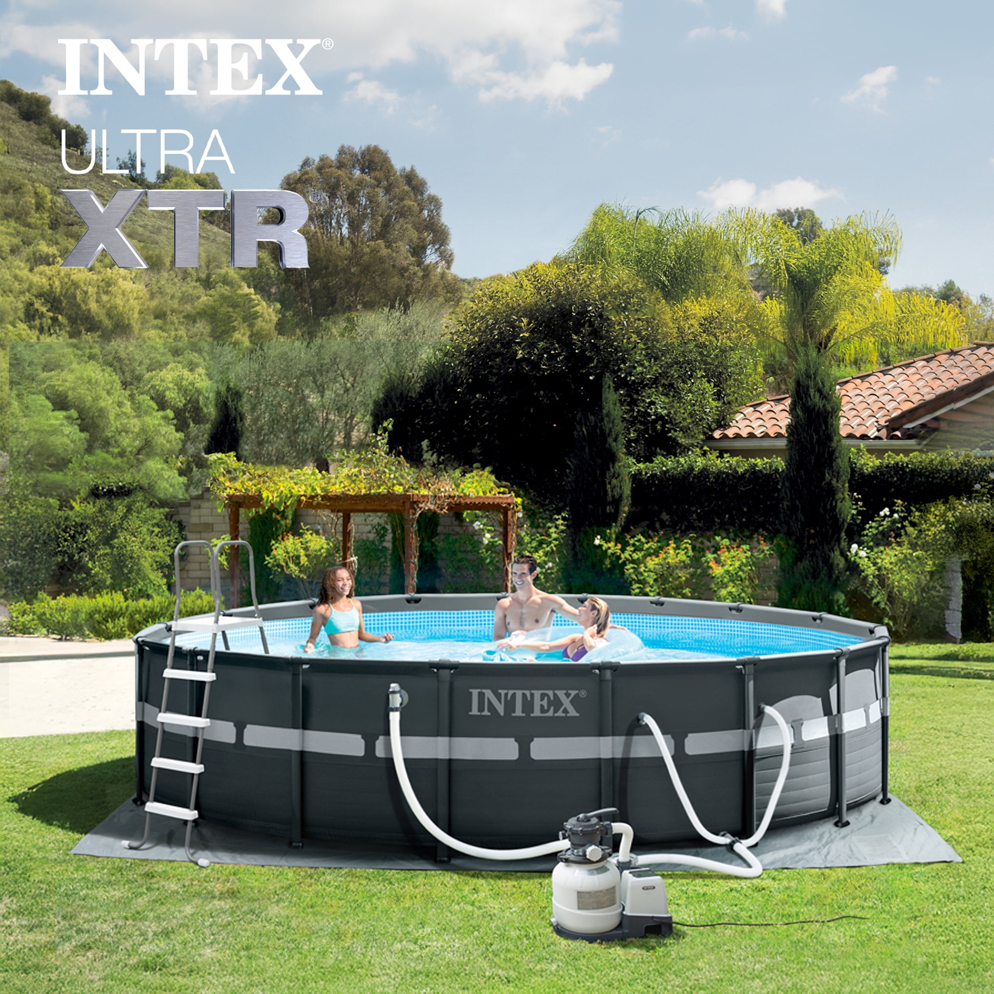 Intex Ultra XTR Above Ground Swimming Pool Set with Sand Filter Pump and Maintenance Kit (18 ft x 52 in) 9eqzq