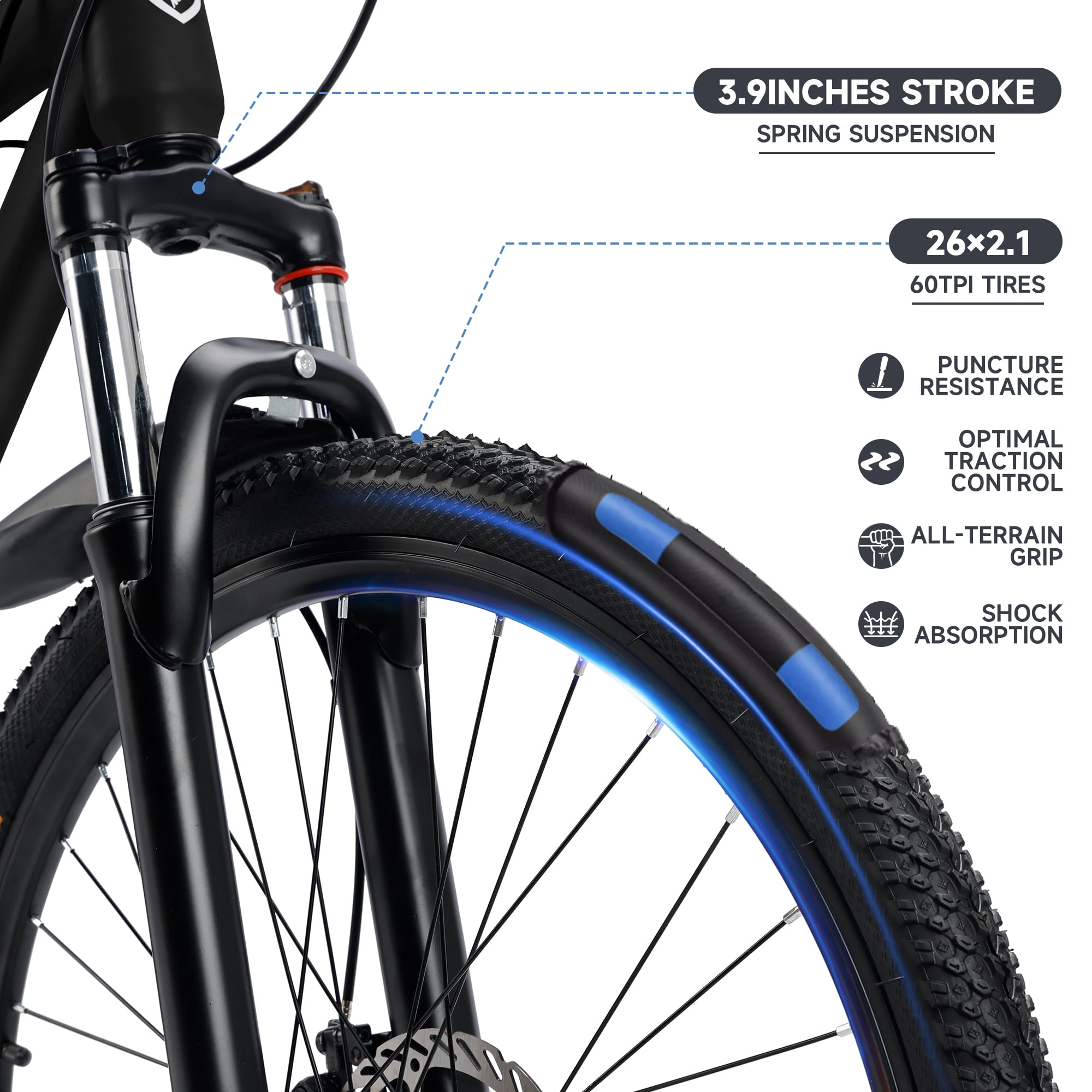 Bruce & Shark Mountain Bike 27 Speed Hardtail with Front Suspension (Black, 27.5 in) gw4lw