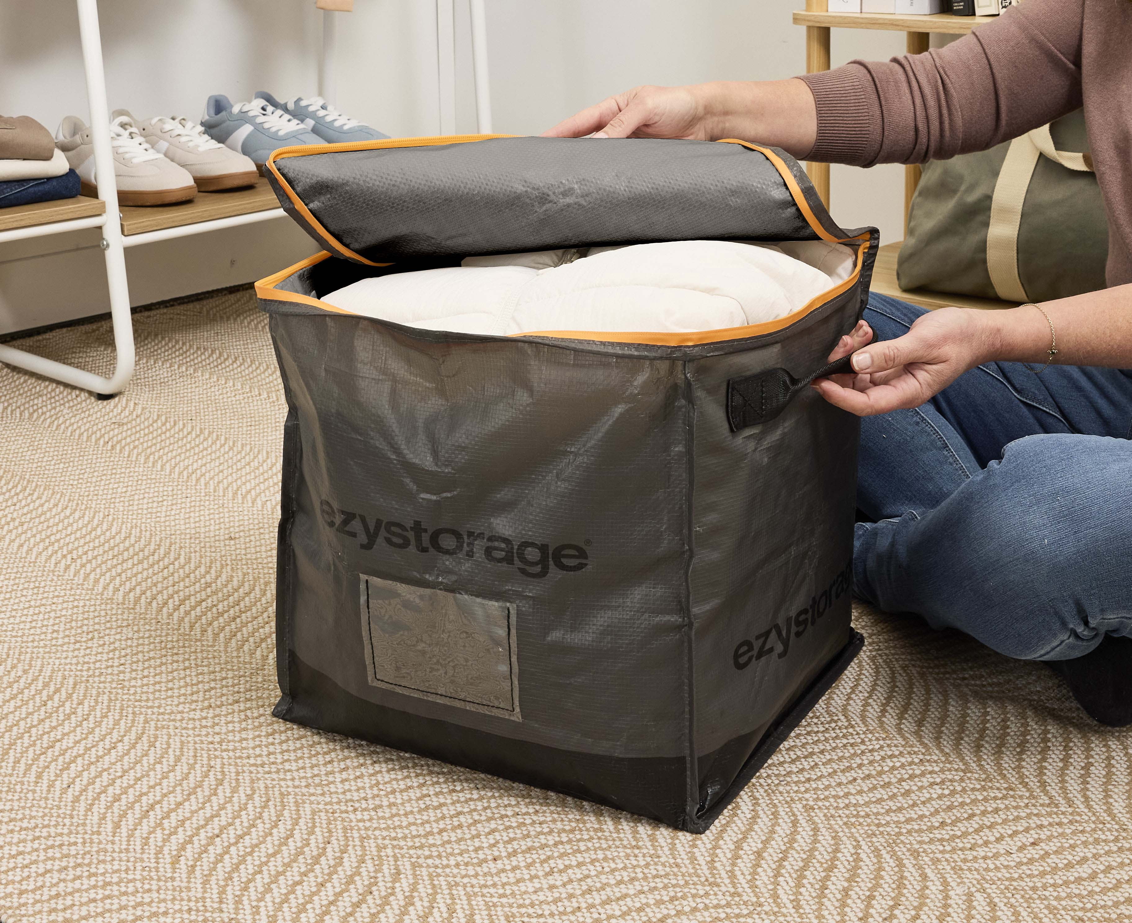 Ezy Storage Heavy-Duty Collapsible Utility Storage Bag with Reinforced Handles (Black, 12.4 Gallon) ex7zc