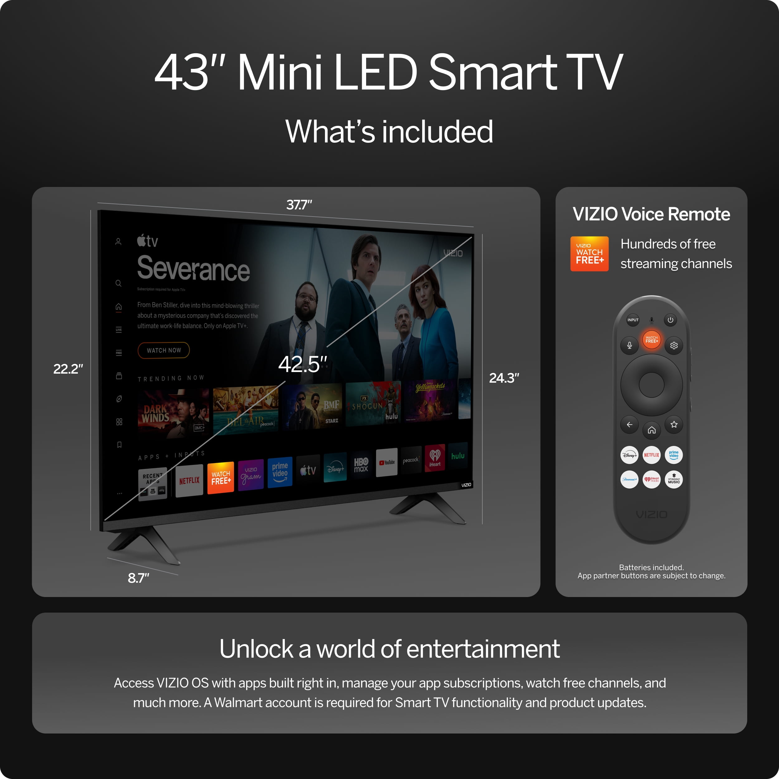 VIZIO 43 in Mini LED Quantum 4K QLED HDR Smart TV (Black, 43 in) te96x