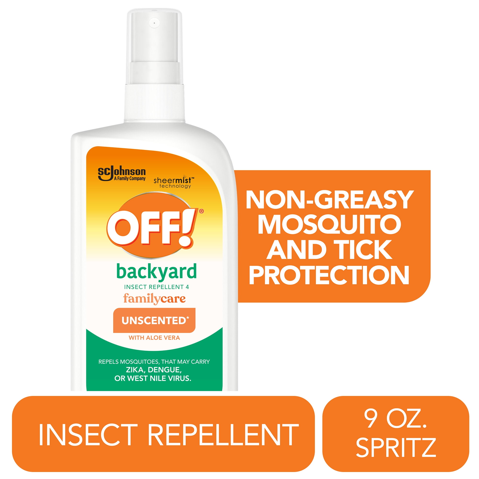 OFF! FamilyCare Insect Repellent, Unscented Mosquito Spray with Aloe Vera (Clear, 9 oz) 6bor5