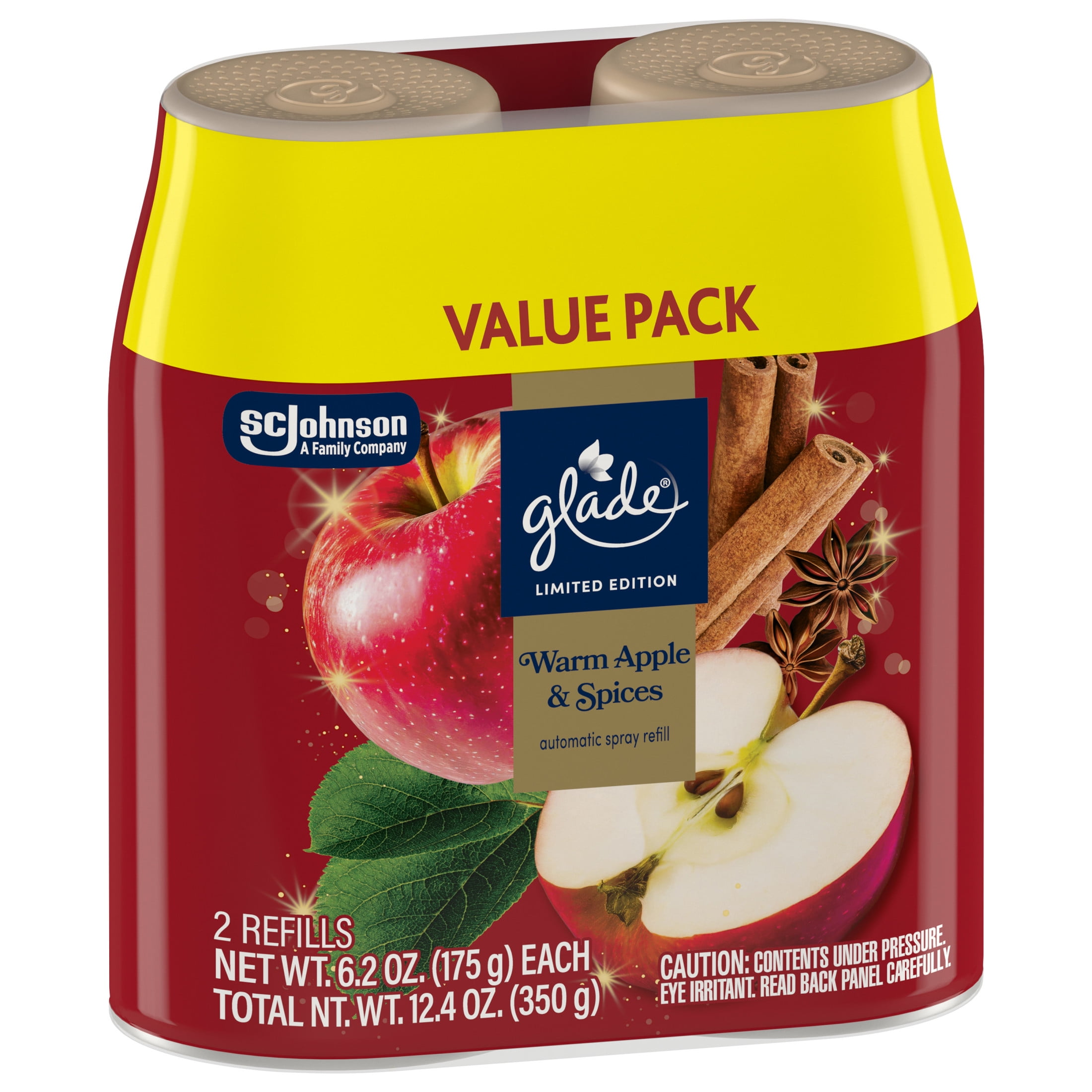 Glade Automatic Spray Air Freshener Refill, Warm Apple & Spices, Long-Lasting Fragrance (6.2 oz, 2 Count) 98xa4