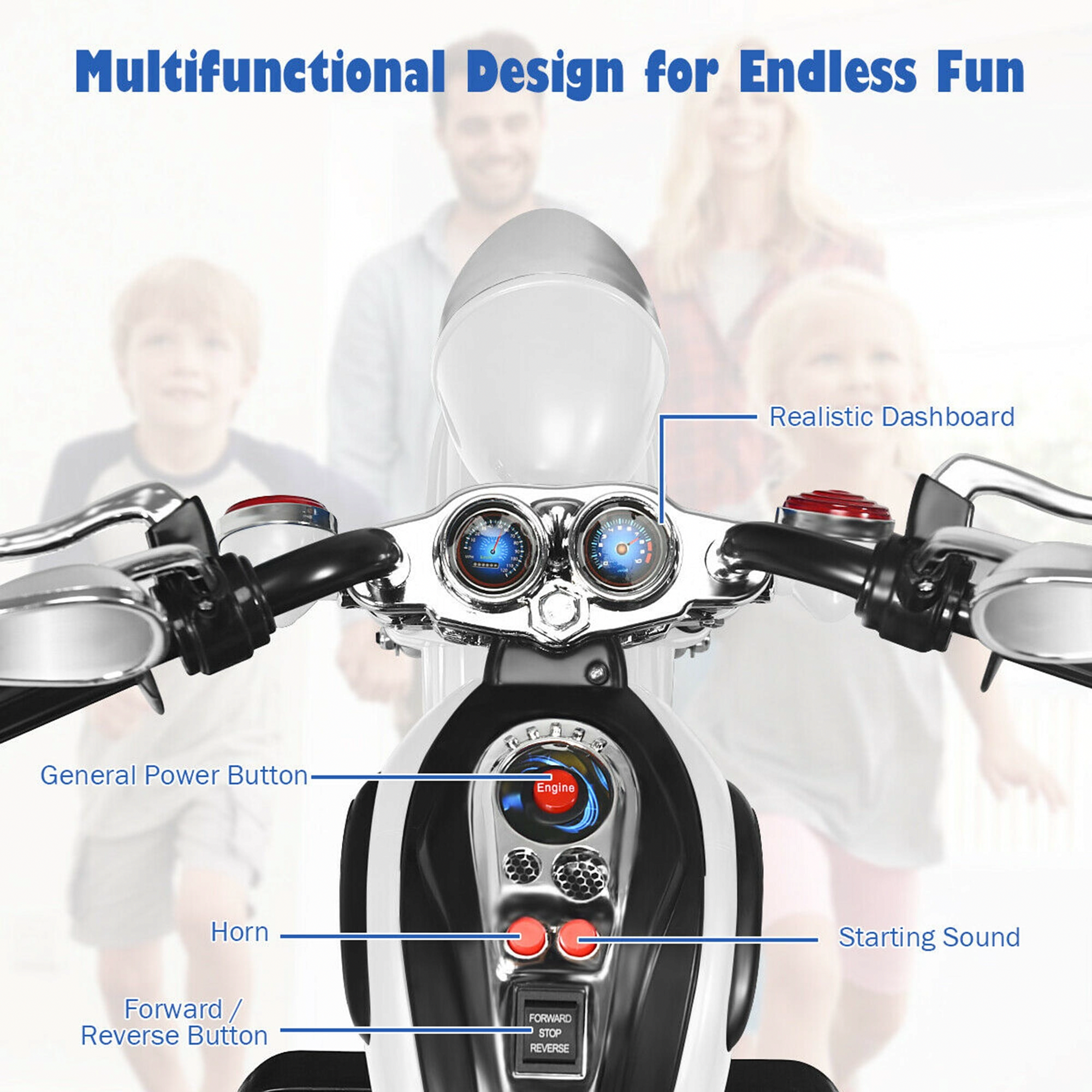Gymax 6V Kids Ride On Chopper Motorcycle 3-Wheel Trike with LED Headlight (White) ma0ns