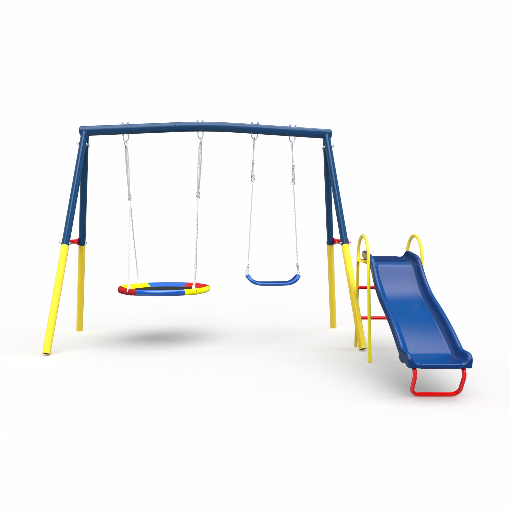 KDYMOD 3-in-1 Outdoor Swing Set for Backyard, Heavy-Duty Steel Frame Kids Playground Equipment (Blue) o211v