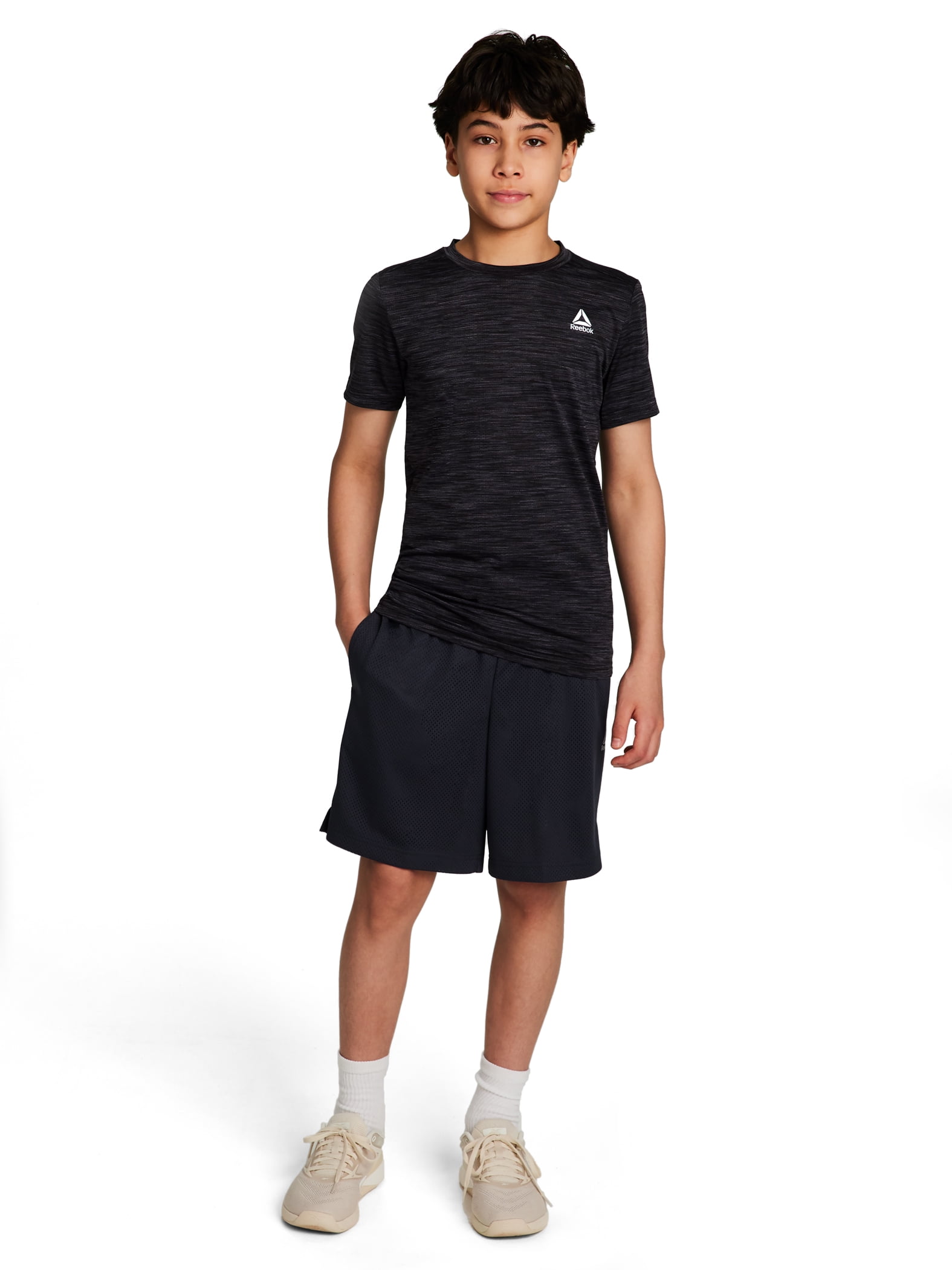 Reebok Boy's Athletic Stride Performance T-Shirt Moisture-Wicking Activewear (Black, L, 2-Pack) vk525