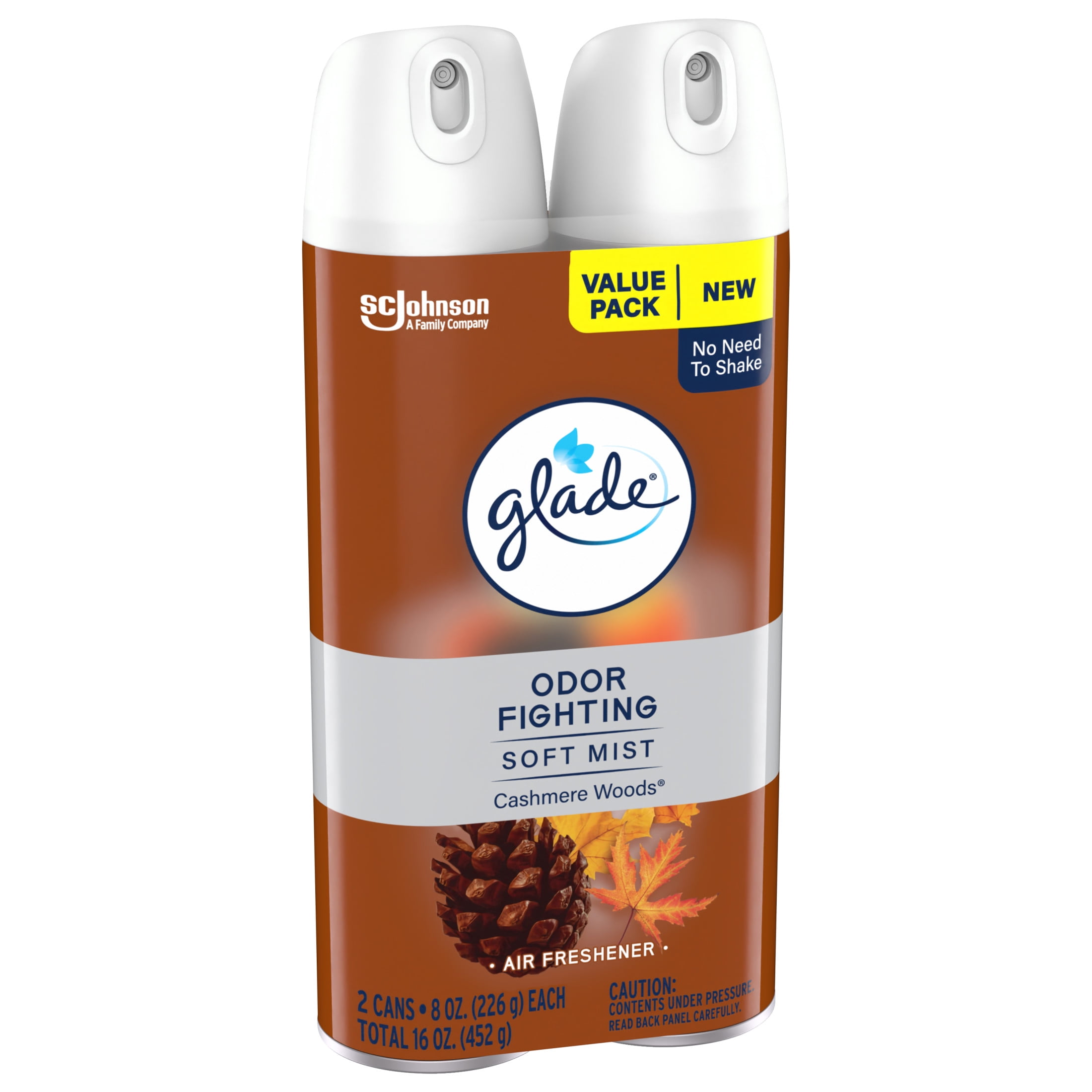 Glade Odor Fighting Soft Mist Air Freshener, Cashmere Woods Scent (2 Pack, 16.0 oz) 7xz55