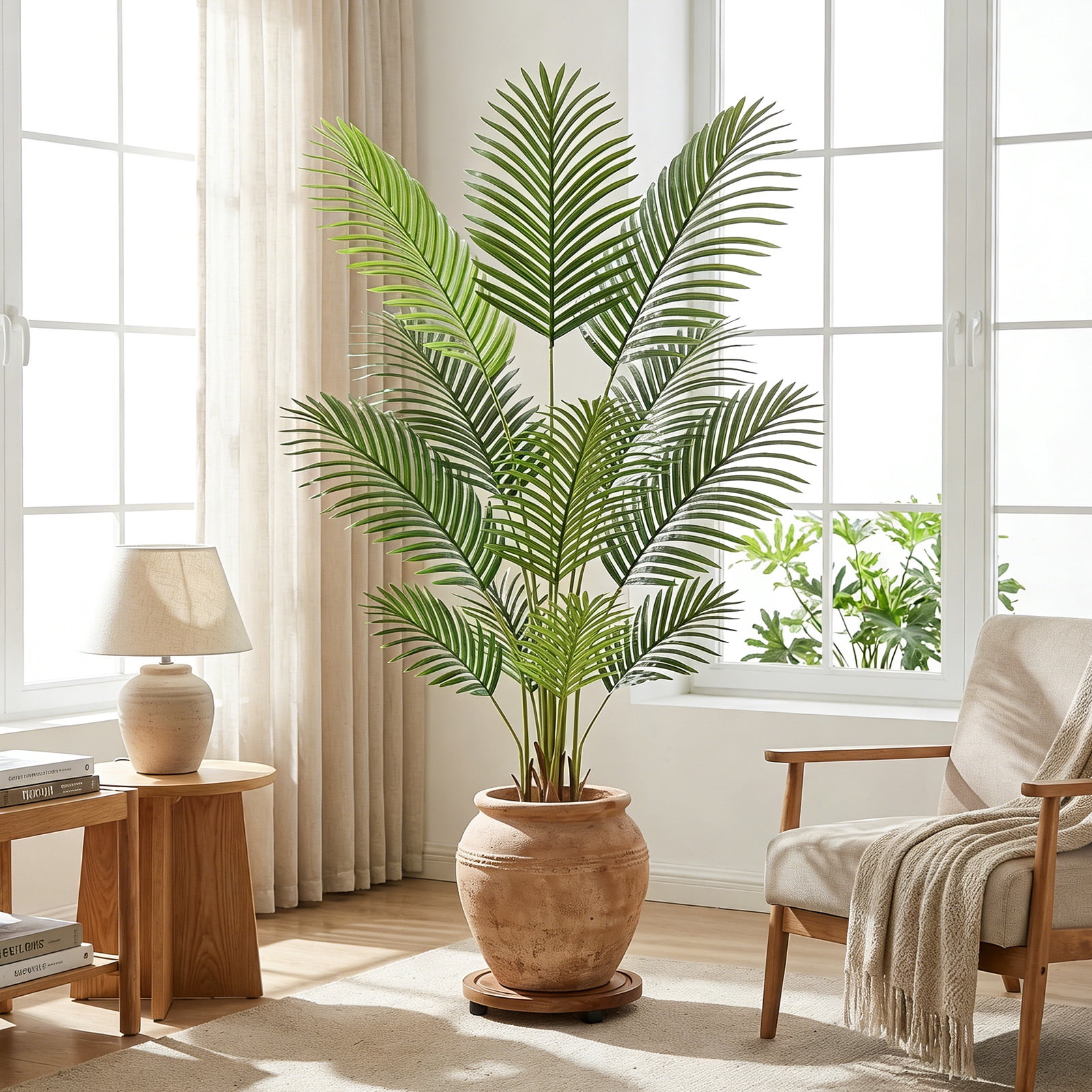 Tebru Artificial Palm Tree, Realistic Tropical Faux Plant for Home and Office Decor (Green, 6 ft) etczs
