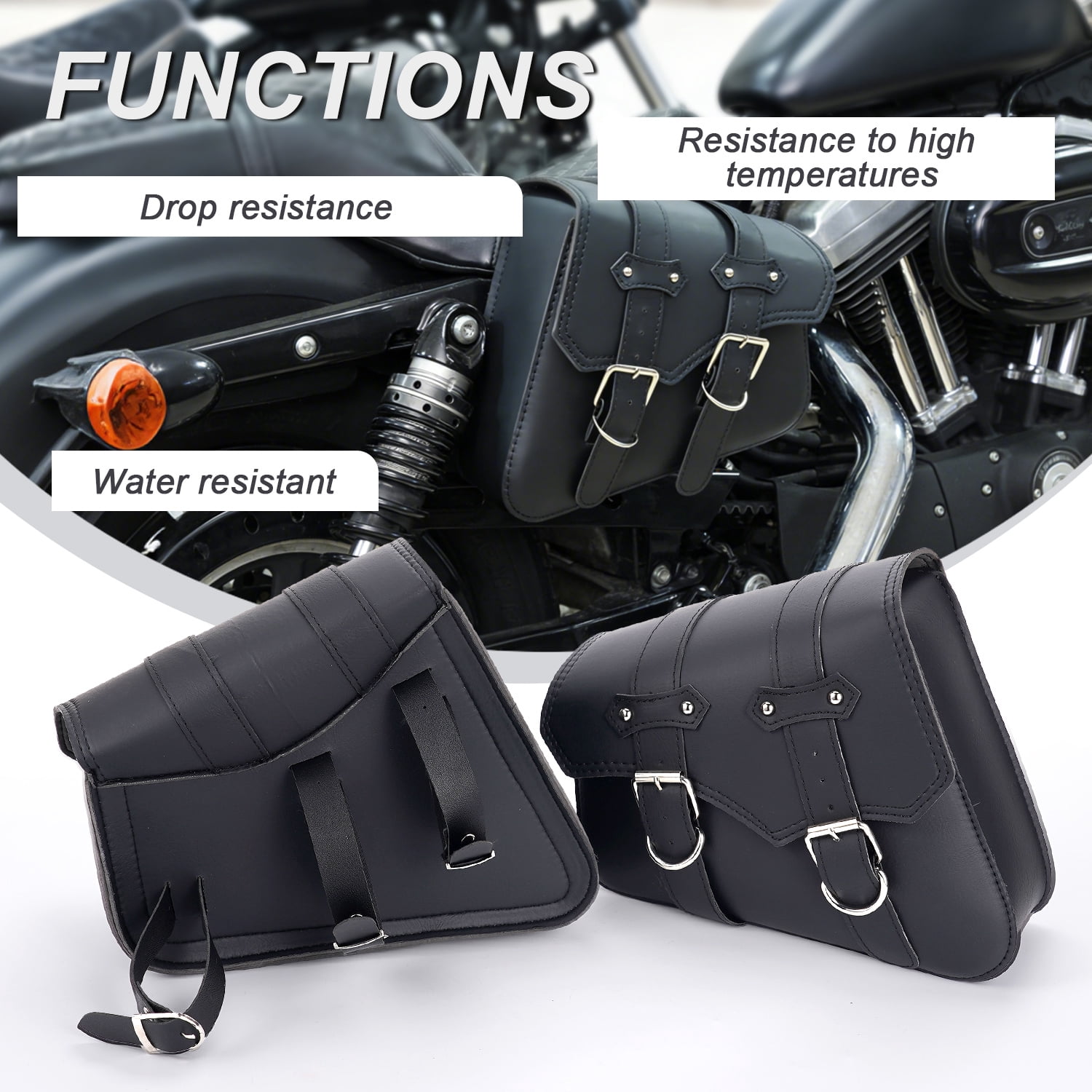 XiongXiong Motorcycle Saddlebags Waterproof PU Leather Side Panniers for Cruiser Biker (Black, 11.4 x 9.4 x 5.1 in, 1 Pair) p1sji