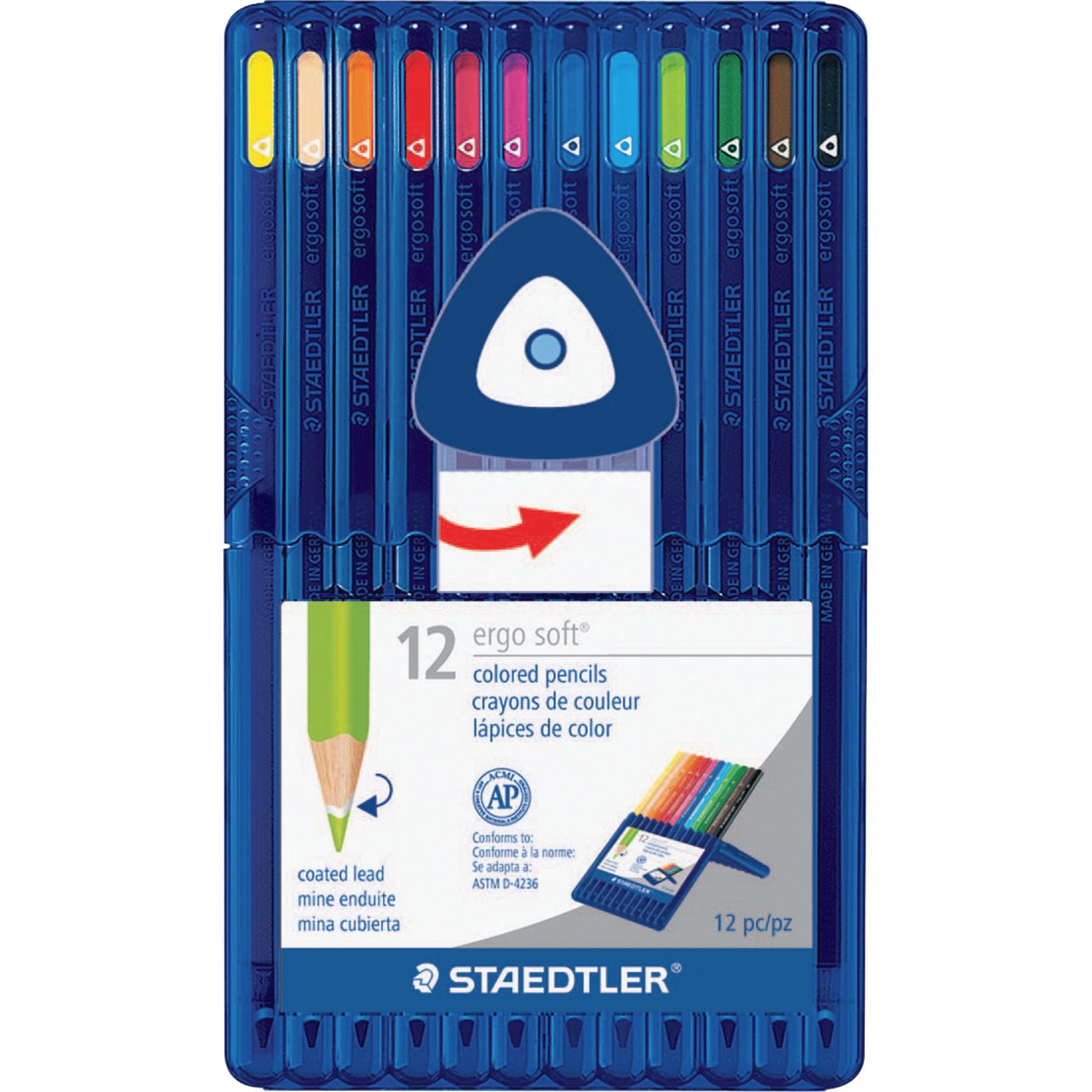 STAEDTLER Ergosoft Colored Pencils, Ergonomic Triangular Grip, Professional Artist Grade (Assorted Colors, 12 Count) odeoa