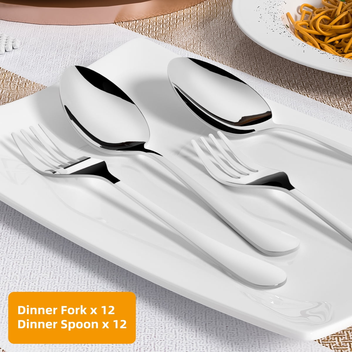 GPED 24-Piece Stainless Steel Flatware Set, Mirror Polished Dinner Forks and Spoons (24-Piece Set) kgbk8