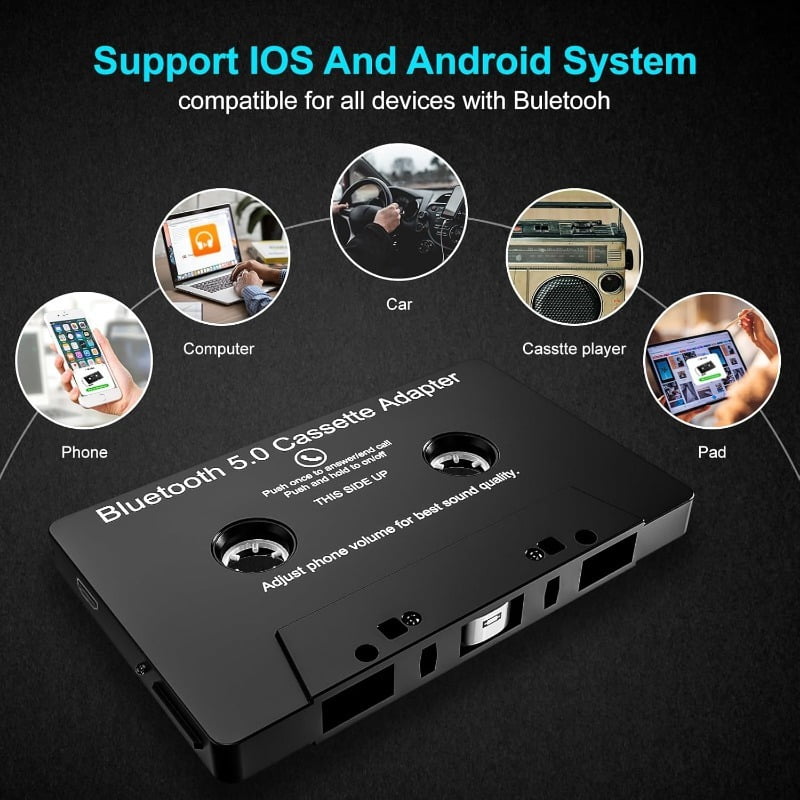 SWAJUJA Bluetooth 5.0 Cassette Adapter for Car Audio (Black, 1 Pack) 1t27d
