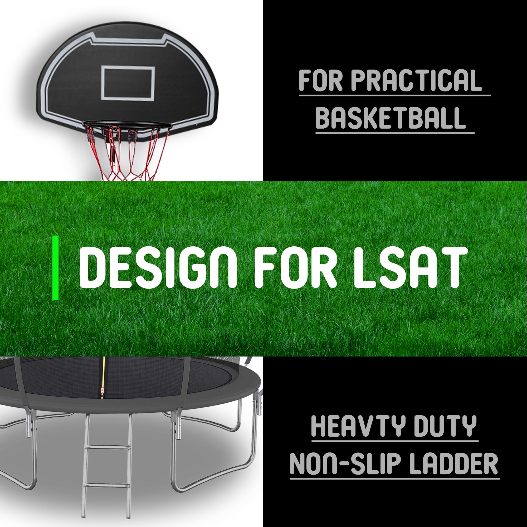 Shengchao Trade 12ft Recreational Trampoline with Safety Enclosure, Basketball Hoop, and Ladder (Black, 1000 lb) ojoir