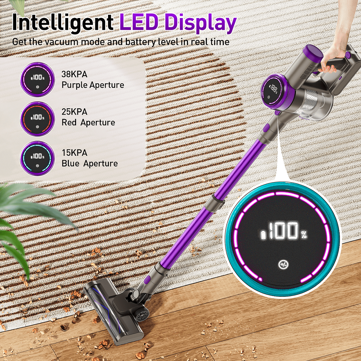 KANFUAQ Cordless Stick Vacuum Cleaner, Powerful 38KPA Suction, Lightweight for Pet Hair and Carpet (1 Liter) mq1a6
