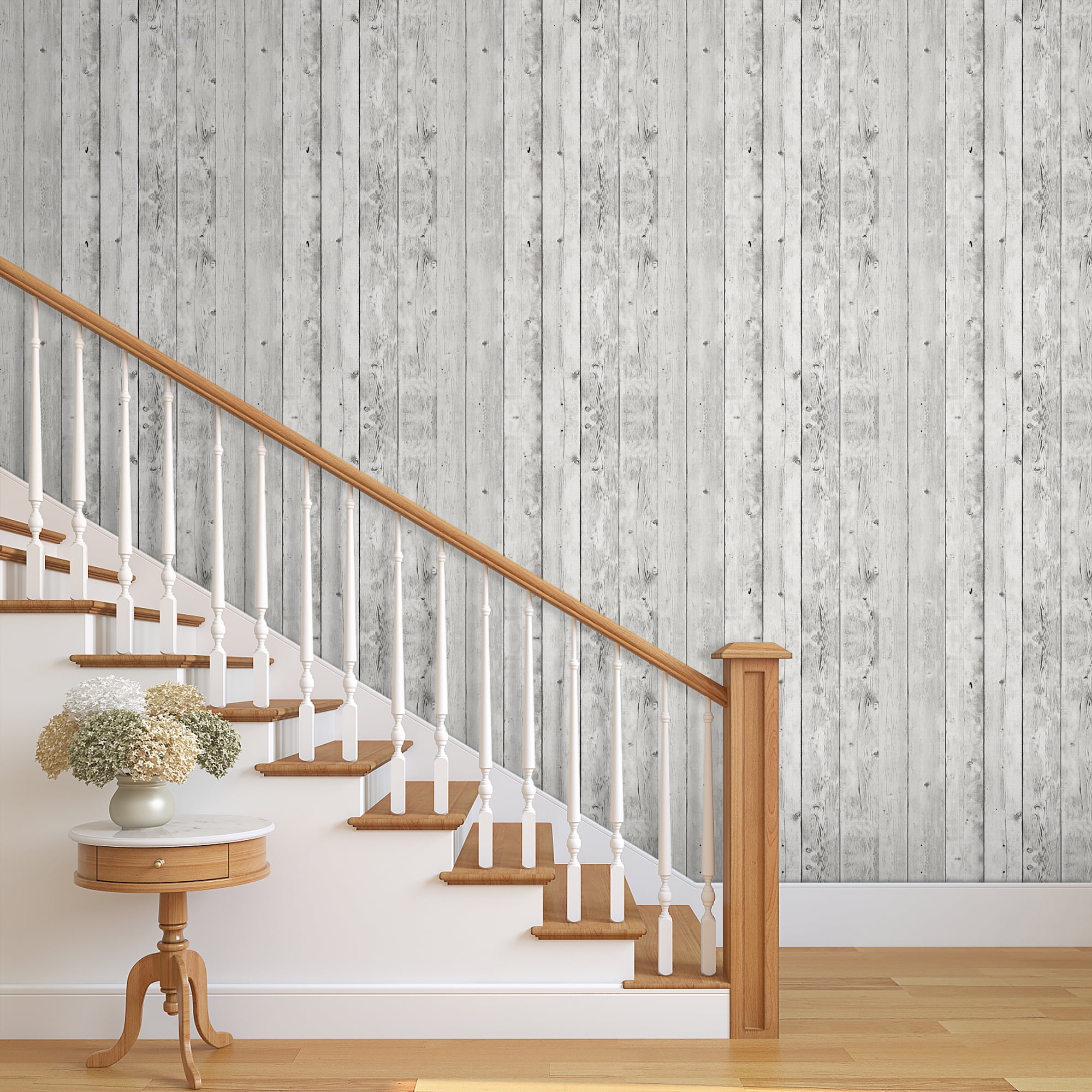 UMIGGEE Peel and Stick Wood Wallpaper, Self-Adhesive Removable Contact Paper for Furniture and Wall Decor (White, 17.7 in x 236 in) ese2f